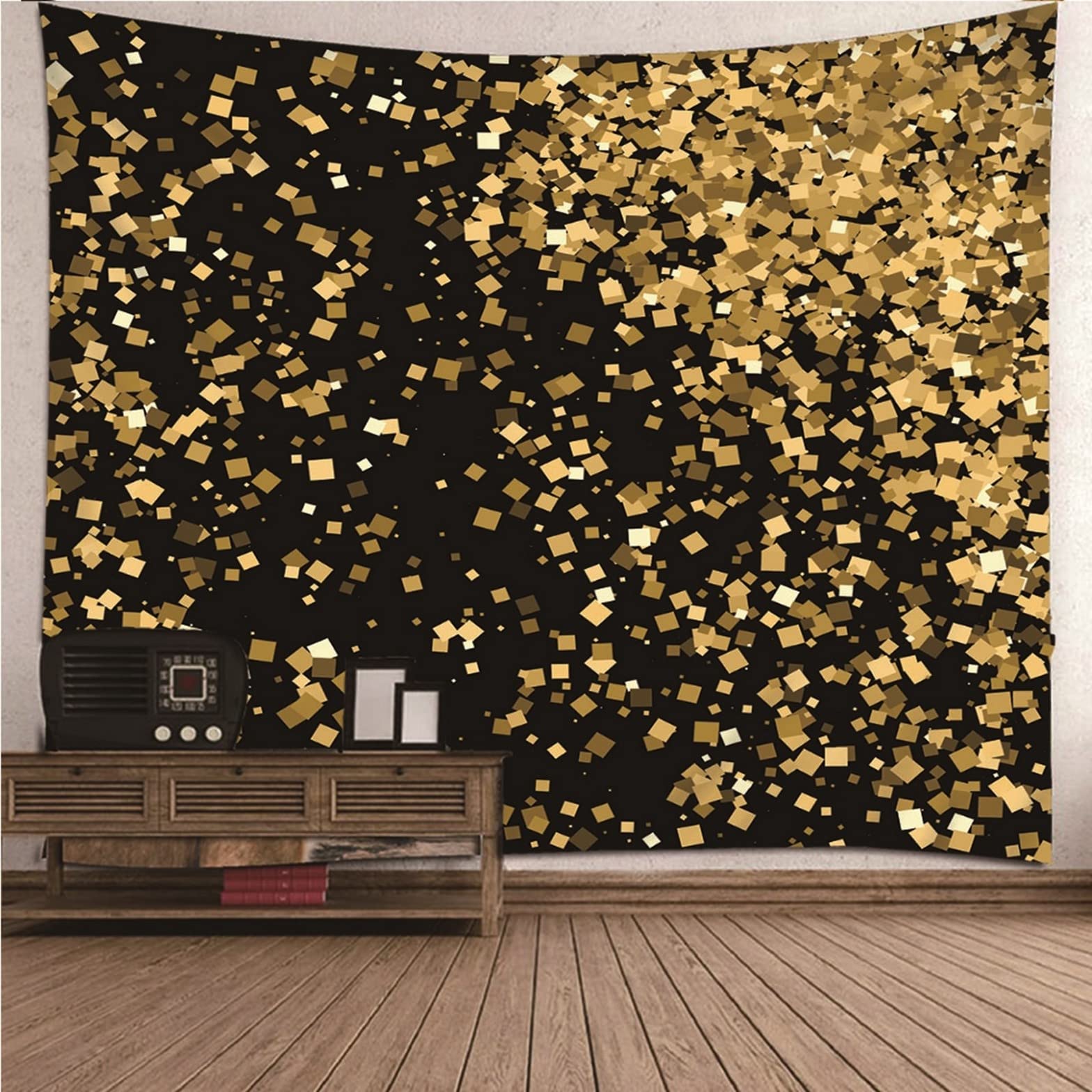 Ethereval Tapestry Trippy Werd Realistic Nature Sequins Pattern Wall Covering Designs For Bedroom Aesthetic Black Gold Wall Hangings Fabric Decorations 350x250cm