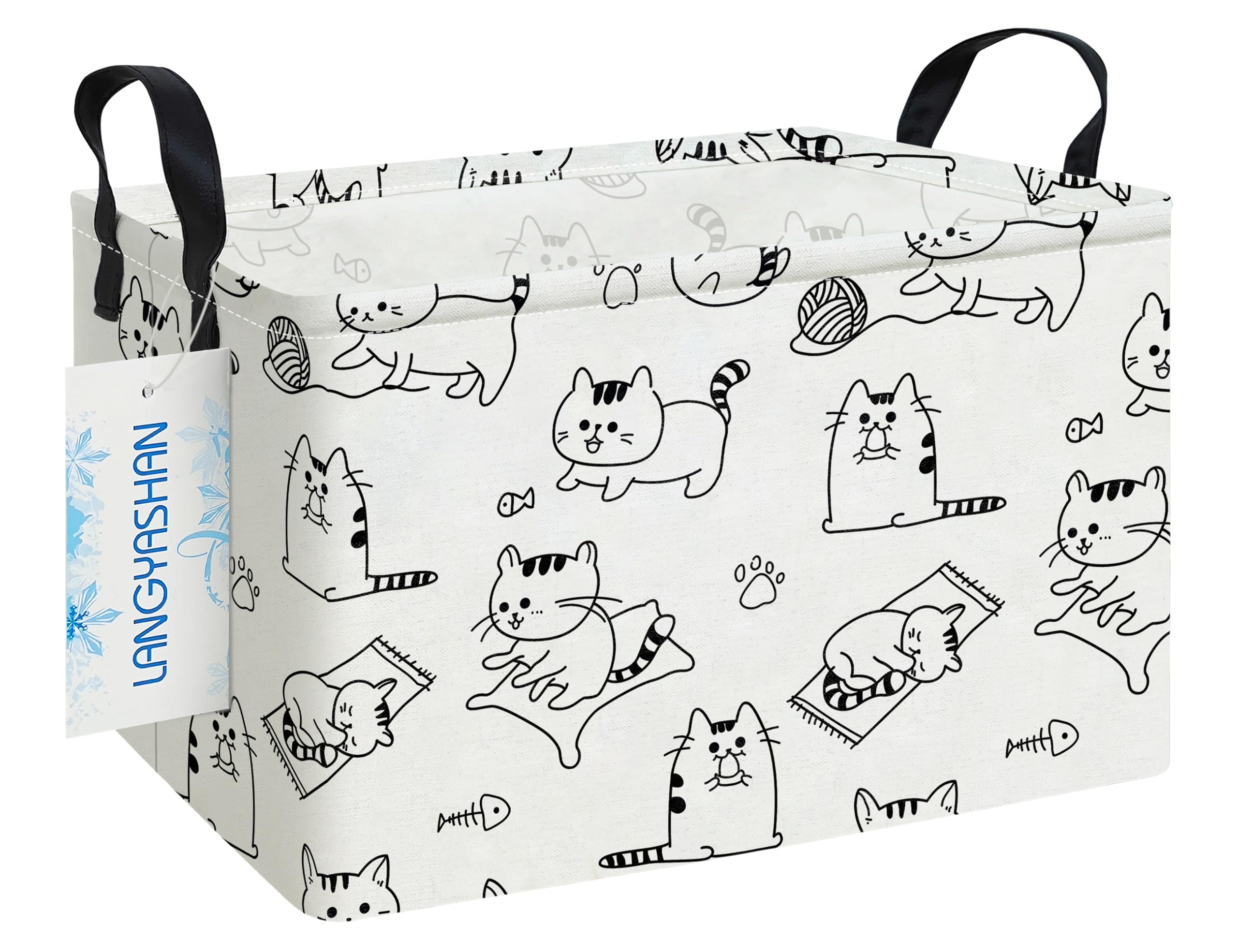 LANGYASHAN Rectangular Storage Bin Collapse Canvas Fabric Cartoon Storage Basket with Handles for Organizing Home Kitchen Boys and Girls Toys Office