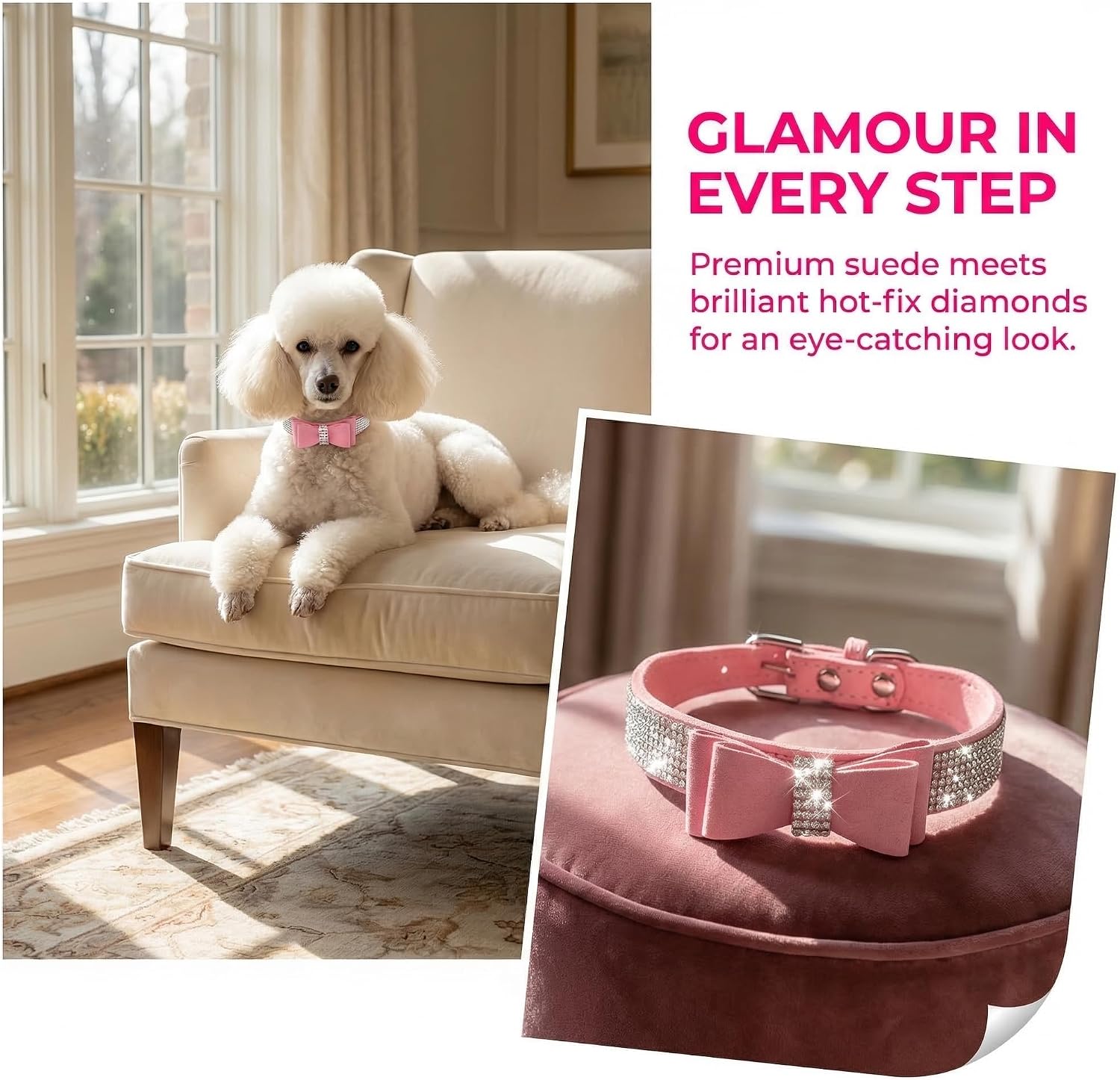 Cute Dog Collar with Bling Rhinestone, Fancy Crystal Diamond Glitter Pretty Jewel Soft Cat Collars for Small Medium Large Breed Dogs Girl Female Pet Puppy Kitten Terrier (M, Pink1) image 4