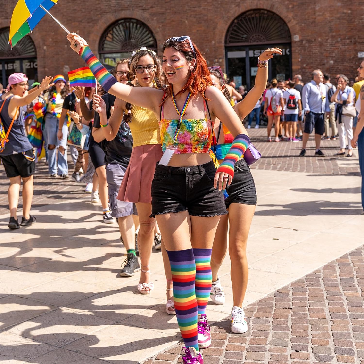 Geyoga Arm Warmers Leg Warmers Striped Thigh High Socks Fingerless Gloves Stockings Christmas Halloween - Image 7