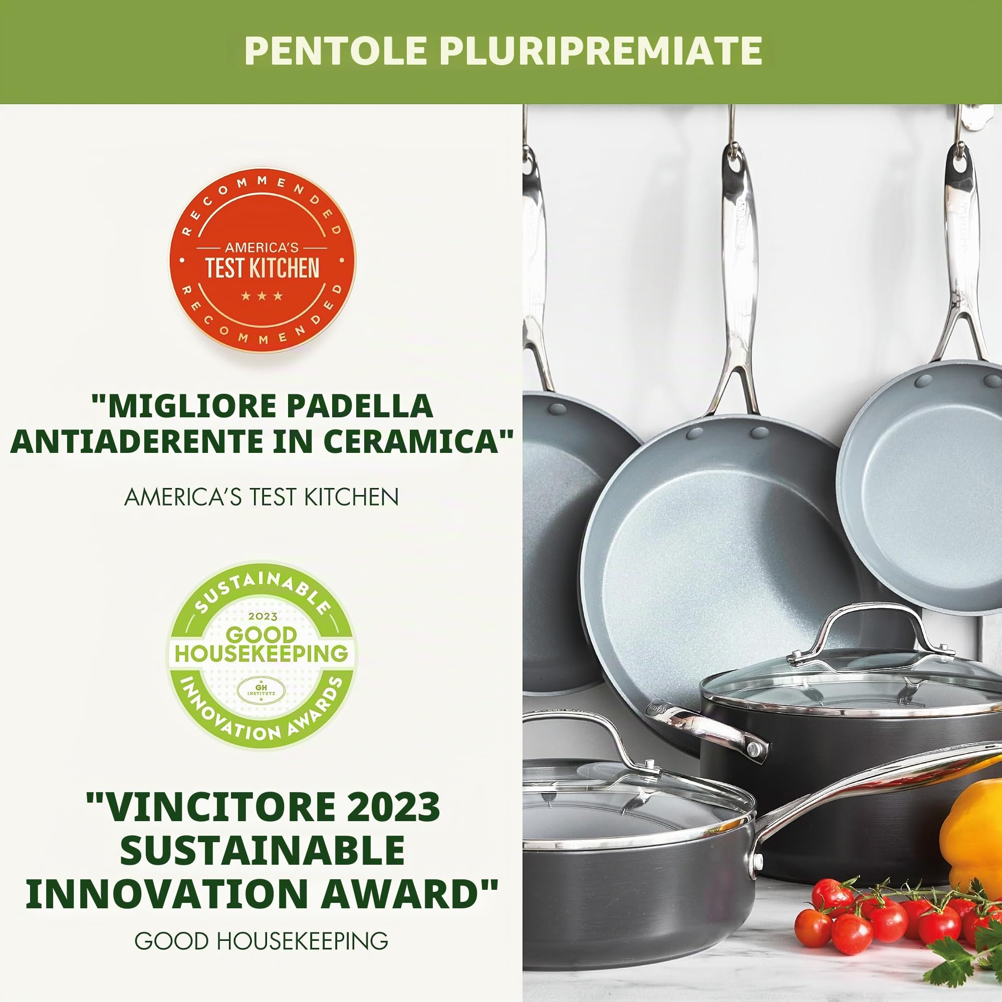 GreenPan Valencia Pro Set di Pentole e Padelle in Ceramica Dura Anodizzata Antiaderente da 11 Pezzi, Comprese Padelle,Per Sauté, Casseruole,Senza PFAS,Induzione,Lavabile in Lavastoviglie,Forno,Grigio