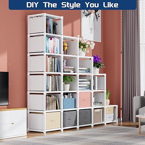 Miniatura 22 de Mavivegue Estante para libros, organizador de almacenamiento de 9 cubos, estantería de bricolaje, estantería de cubo de metal, estuche alto para