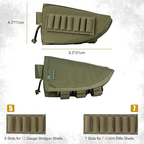 Miniatura 2 de OneTigris Shotgun Shell Holder, Pouch Buttstock Holder for 12 Gauge 7.62mm, Molle Rifle Stock Ammo Holder Cheek Pad