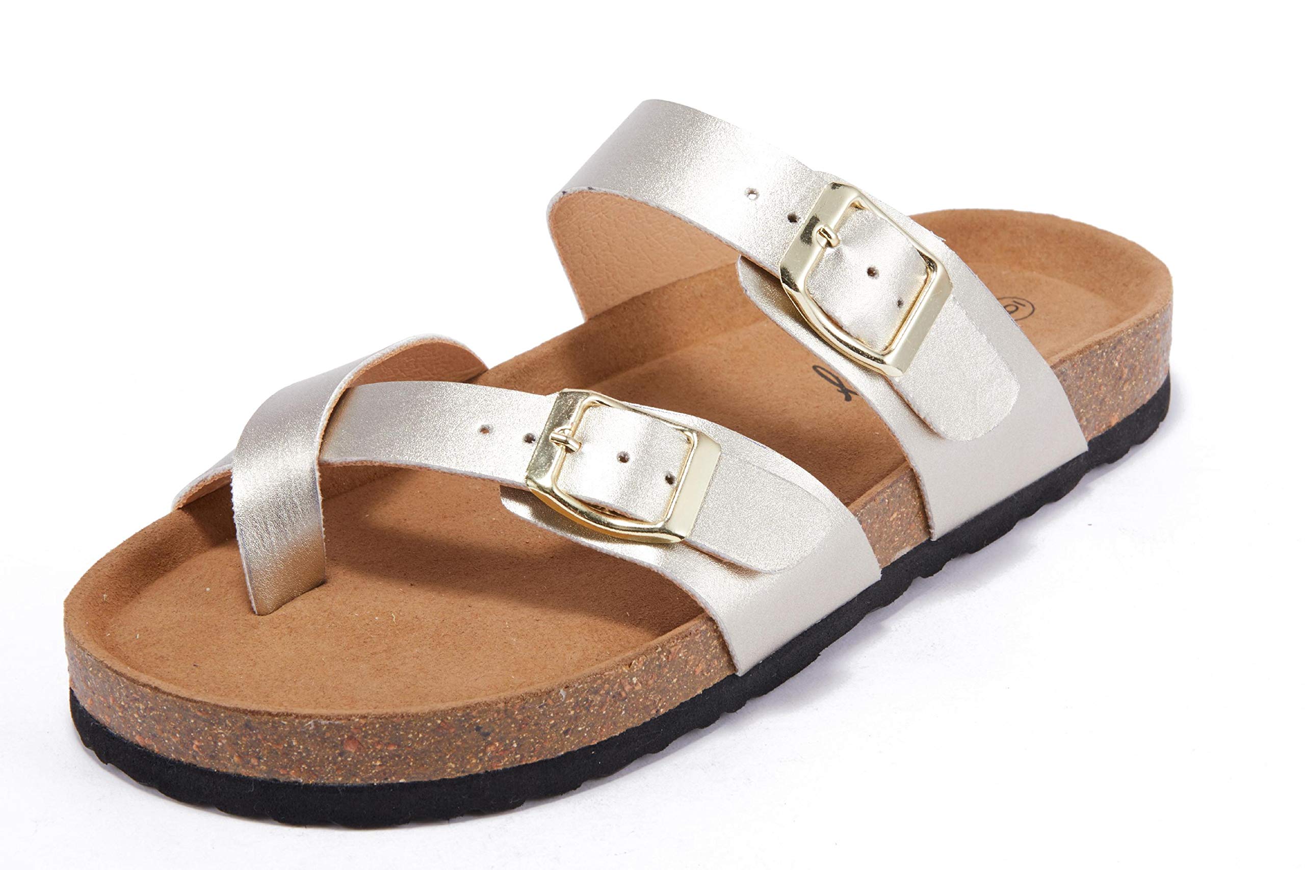 Liyuandian Womens Cross Toe Double Buckle Strap Summer Leather Flat Mayari Sandals