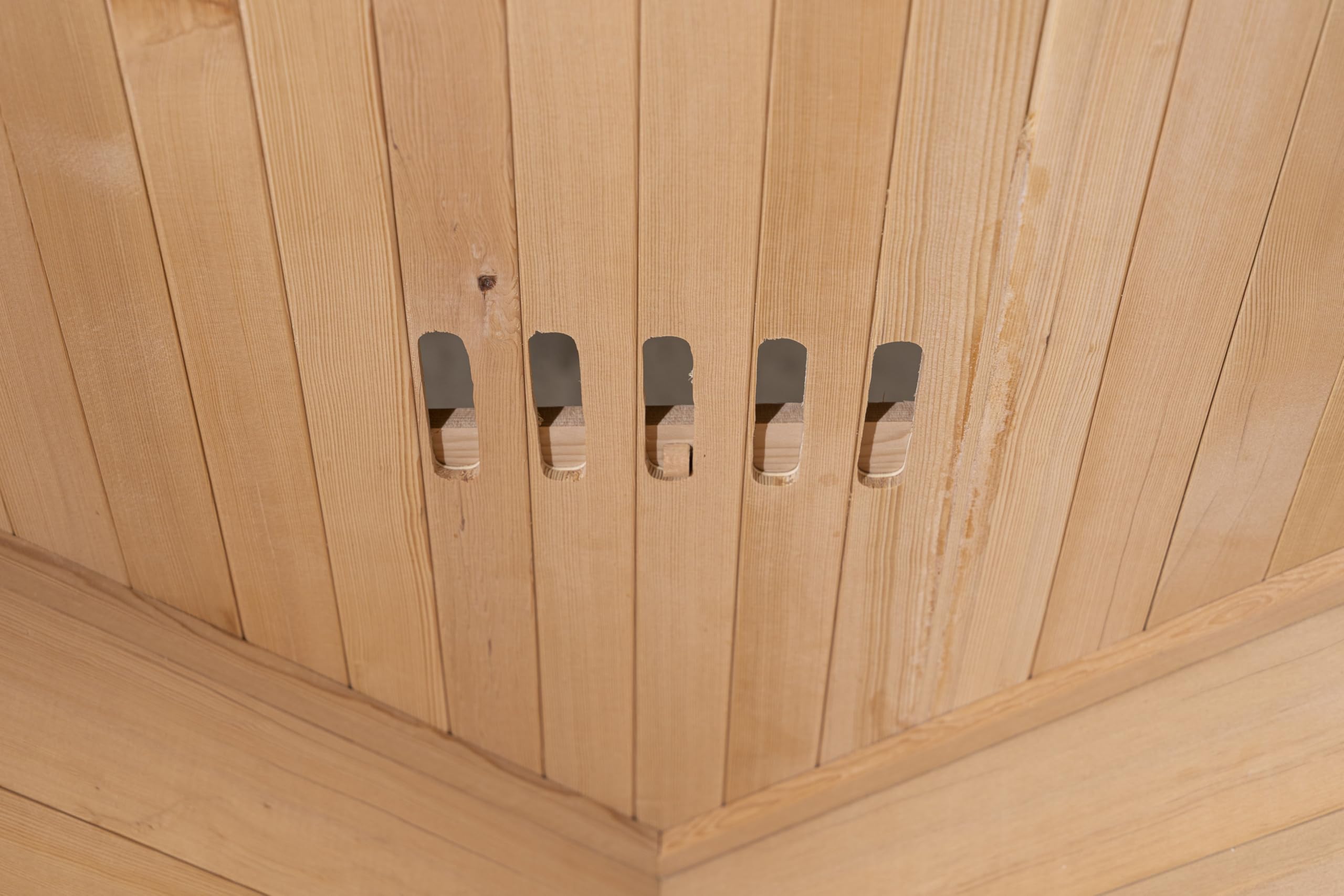 Cabina a infrarossi Trondheim Alpha per 4 persone, in legno Hemlock, 8 faretti in ceramica, cromoterapia, sistema audio Bluetooth, aromaterapia, disinfezione da ozono, controllo digitale, risparmio