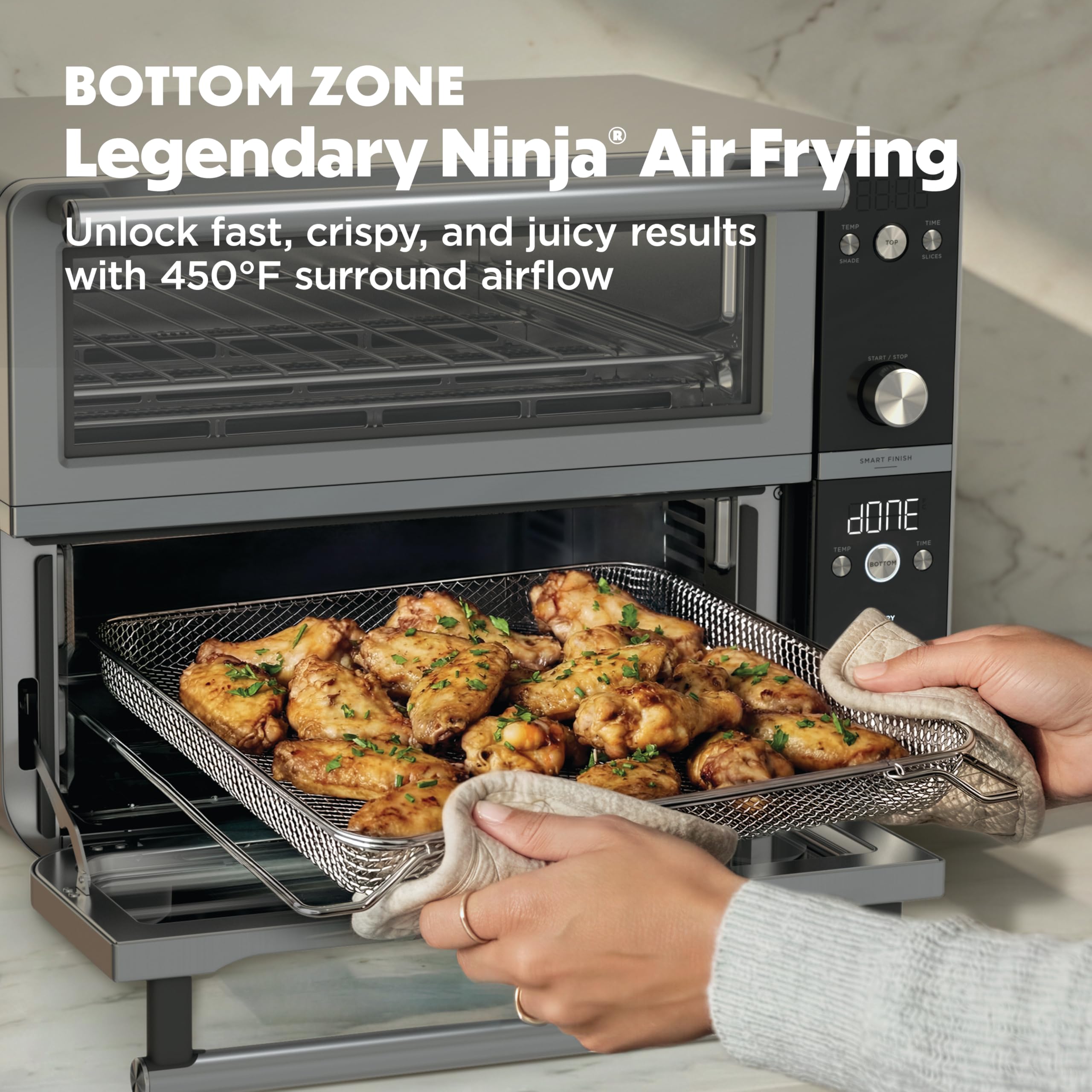 Ninja Double Oven Pro Smart XL – Four et friteuse à air | Polyvalence 12 en 1 avec finition intelligente et technologie DualZone pour cuisiner 2 repas simultanément | Convient pour