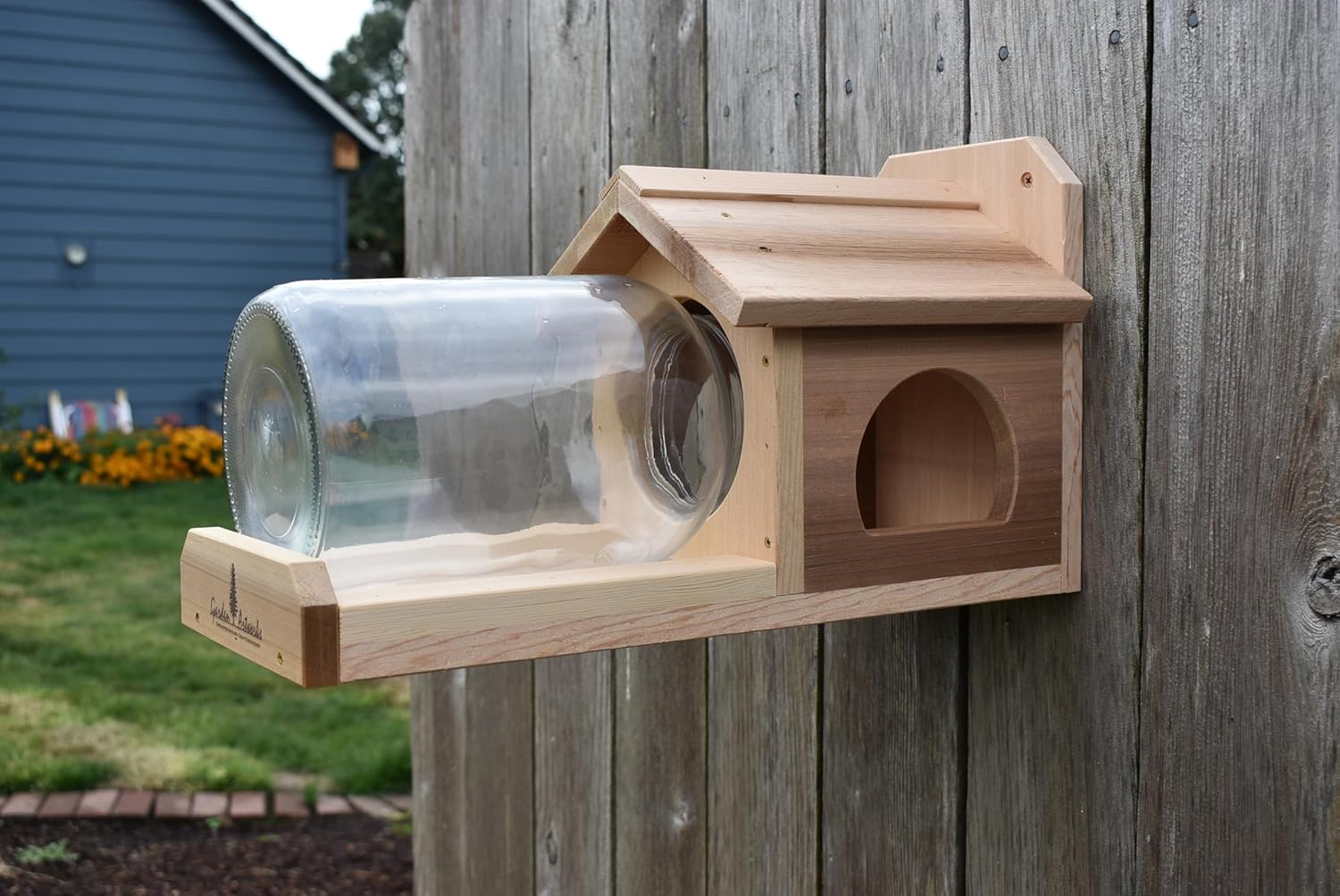 Squirrel Feeder Garden Artworks Squirrel Jar Feeder with One Gallon Glass Jar. Keep Your Squirrels Happy!