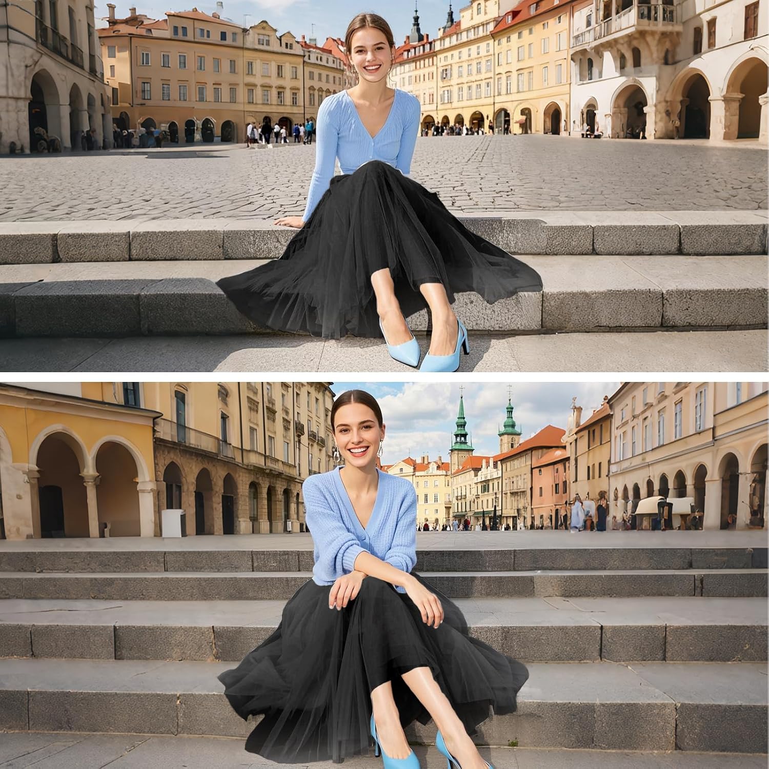 Women's Tulle Skirts A-Line Layered Mesh Midi Skirt High-Waisted Flowy Layered Tutu Skirts Bridesmaid Wedding Skirt - Image 7