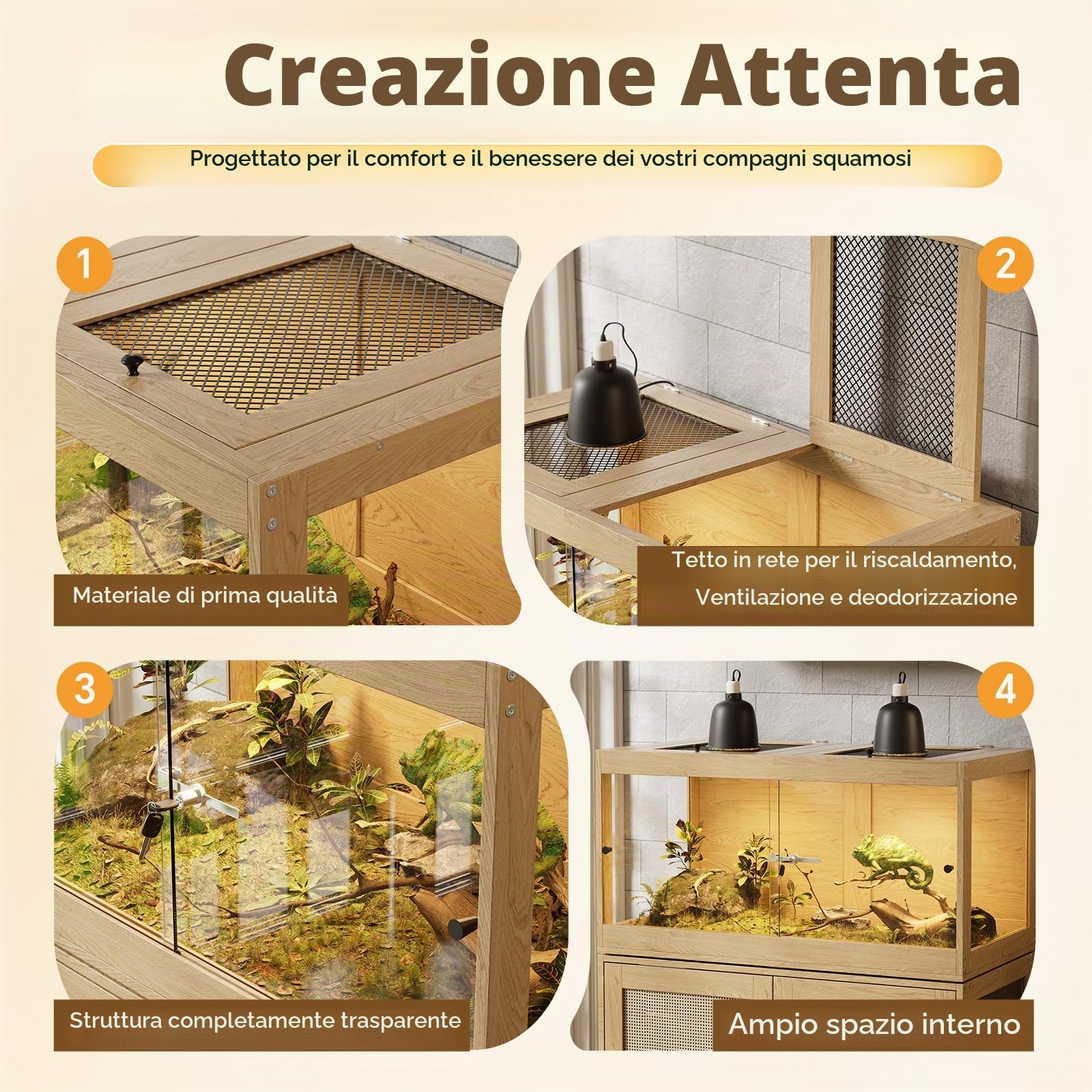 Grande Terrario Terrarium, 100x50.8x52.3 cm Scatola per Rettili in Legno con Vetro Panoramico a 360°, Ventilazione e Chiusura di Sicurezza, per Serpenti Tartarughe d'acqua e Lucertole
