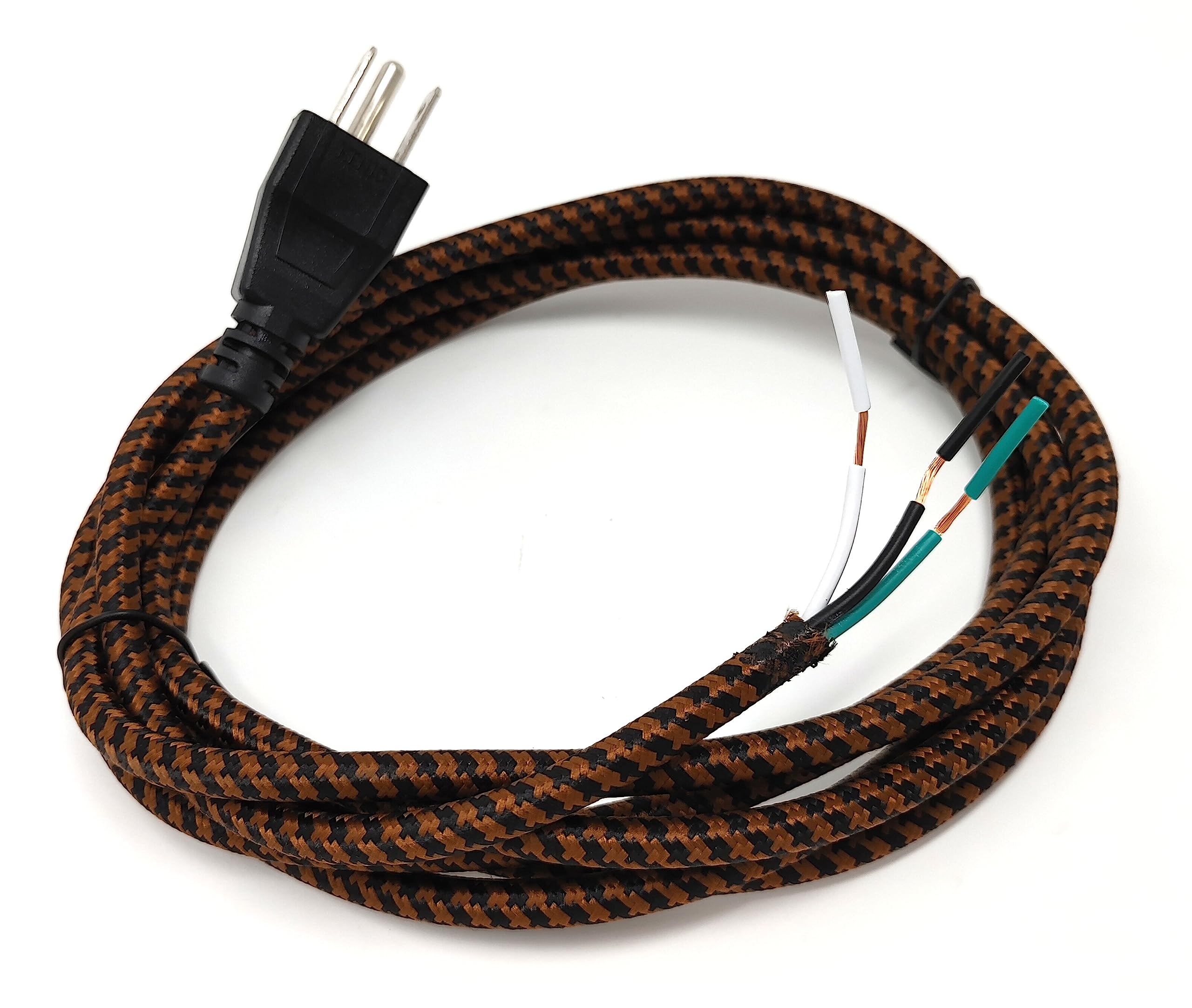Elektrisches Lampenkabel mit 3 Drähten, gedrehter Rayon-Stoff, mit polarisiertem Endstecker, Schalter und abisolierten Enden, bereit für die Verkabelung, 2,4 m lang