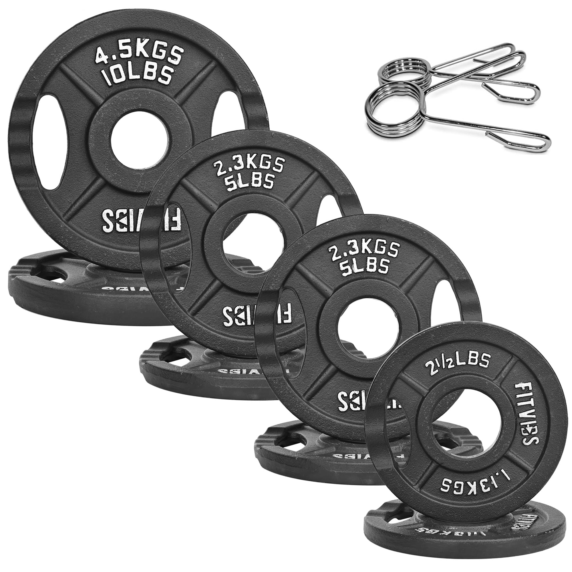 Fitvids Olympic Cast Iron 2-Inch Weight Plates for Strength Training & Weightlifting, 95 Pounds Set, Multiple Packages