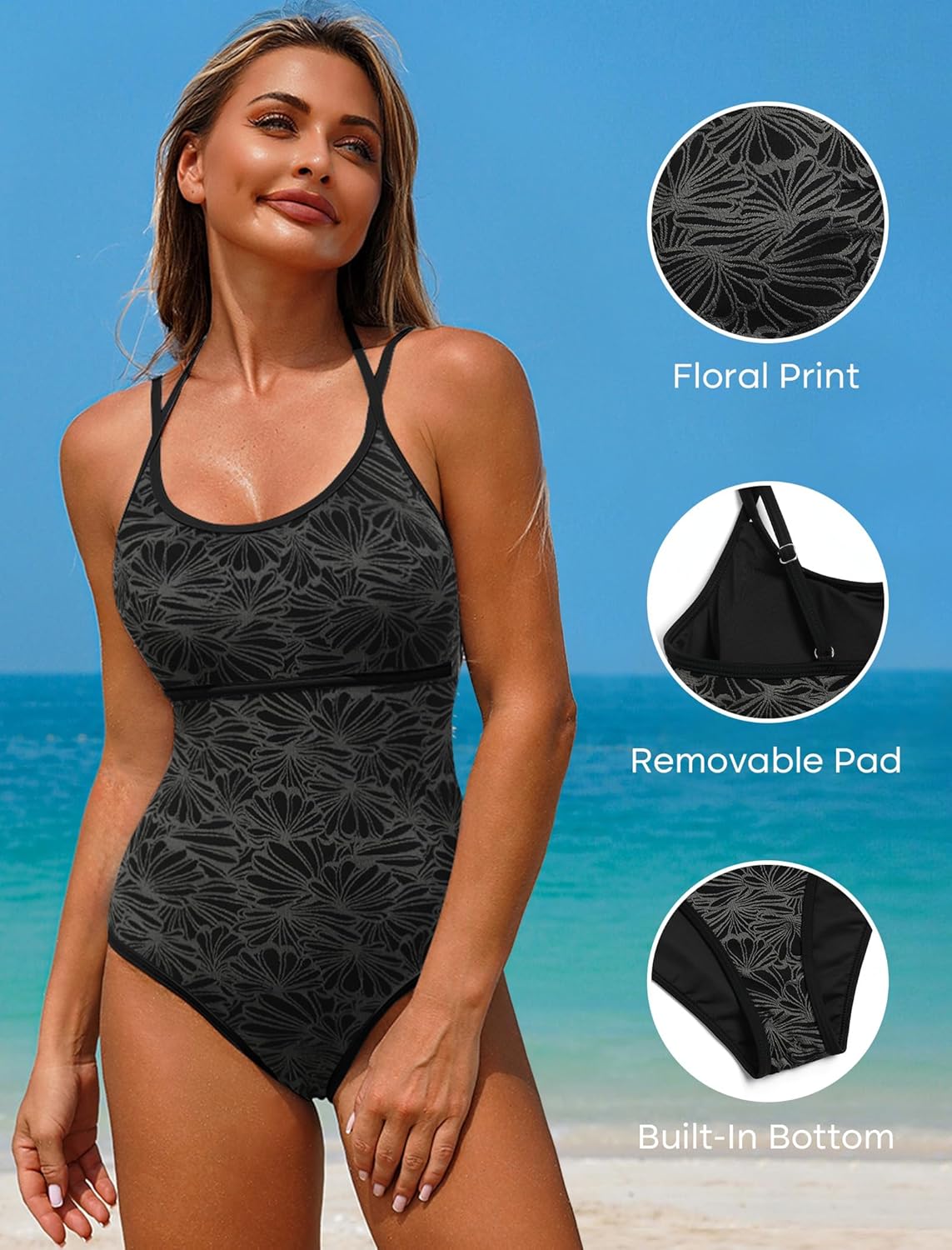 ZAFUL Womens One Piece Swimsuits Tummy Control Bathing Suit High Cut Adjustable Strap Swimwear