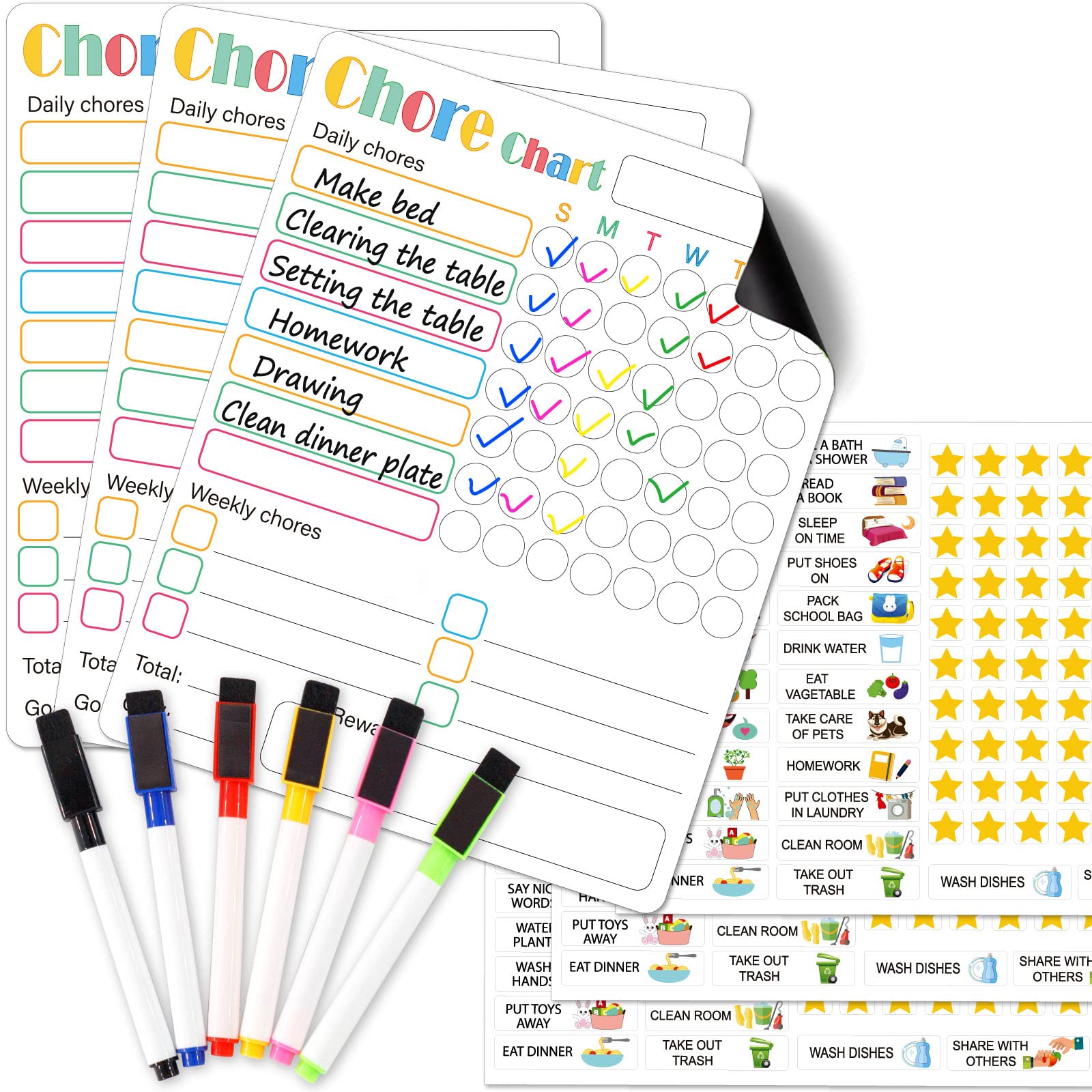 Buy 3 Pcs Chore Chart for Multiple Kids & Adults,Reward Chart