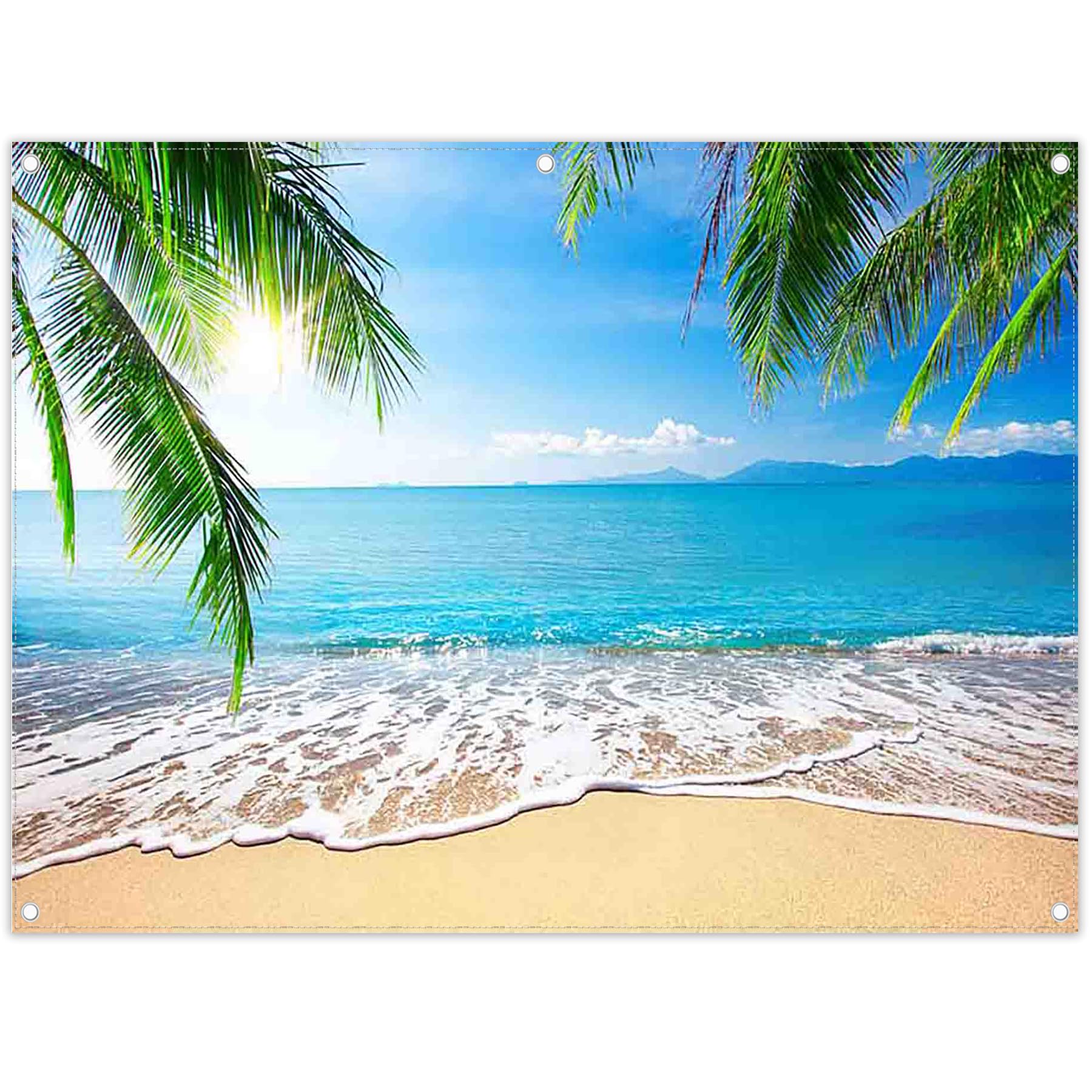 ZTHMOE 8x6ft Fabric Summer Hawaii Beach Photography Backdrop Tropical Seaside Palm Trees Background Luau Aloha Baby Shower Party Decoration Banner
