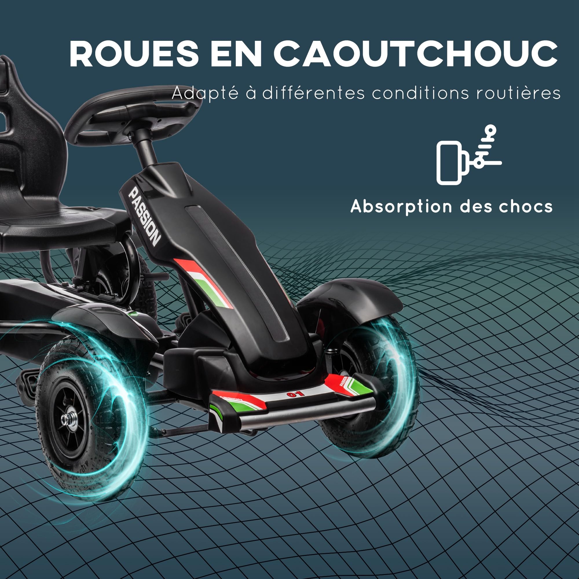 HOMCOM Kart na pedały BFR dla dzieci go-Kart regulowane siedzisko 3 pozycje hamulec ręczny - dzieci w wieku 5-12 lat 121 x 58 x 61 cm czarny