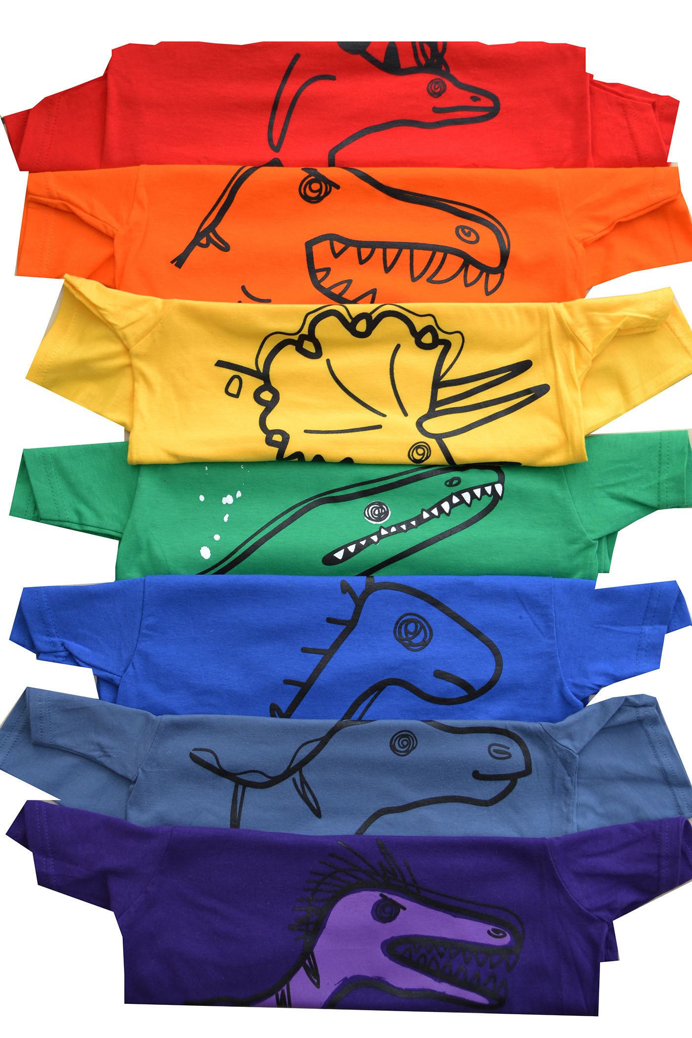Dinosaurs 'Colours' T.Shirt. 7 Pack. All Different Designs.