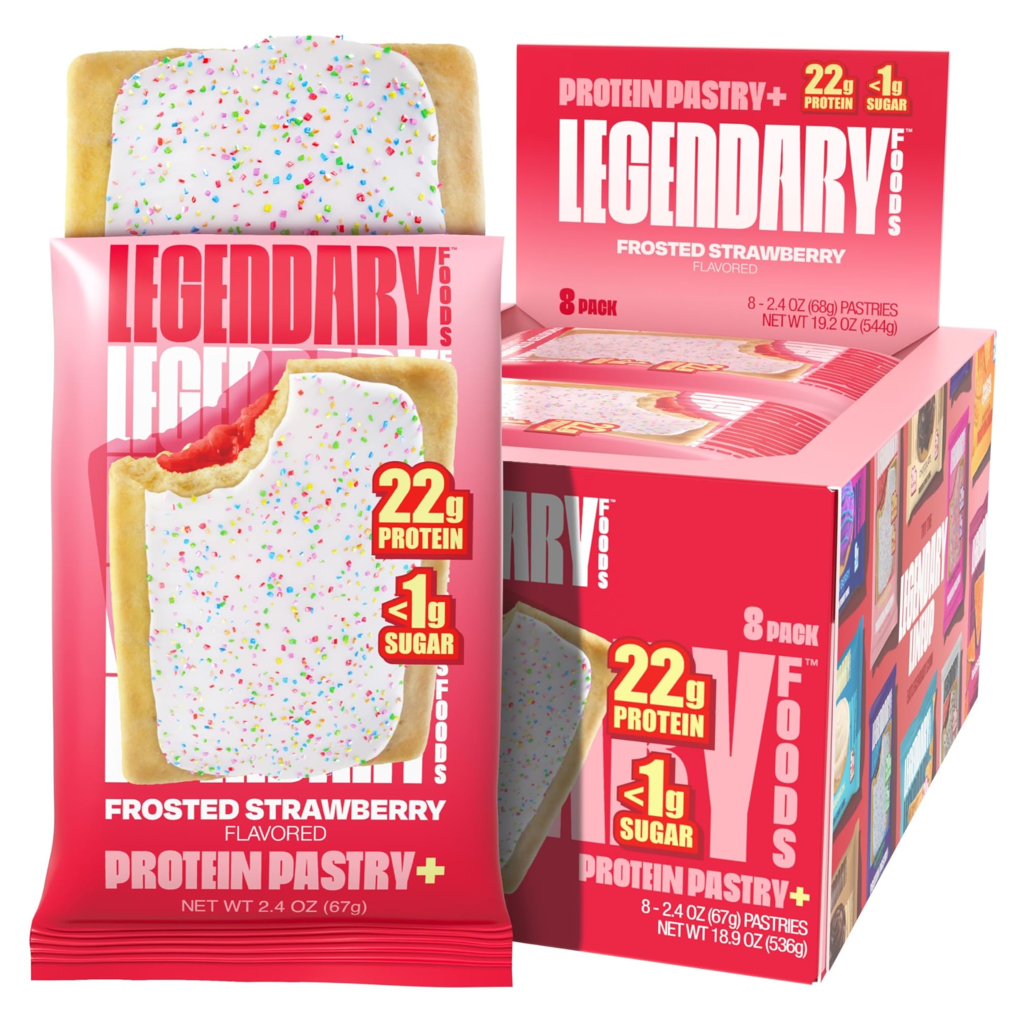 Legendary Foods 22G Protein Pastry+ Premium Low Carb Meal Replacement Bar - Low Glycemic & Gluten Free Protien Snacks - Healthy Keto Snack Box, 8X Energy Bars