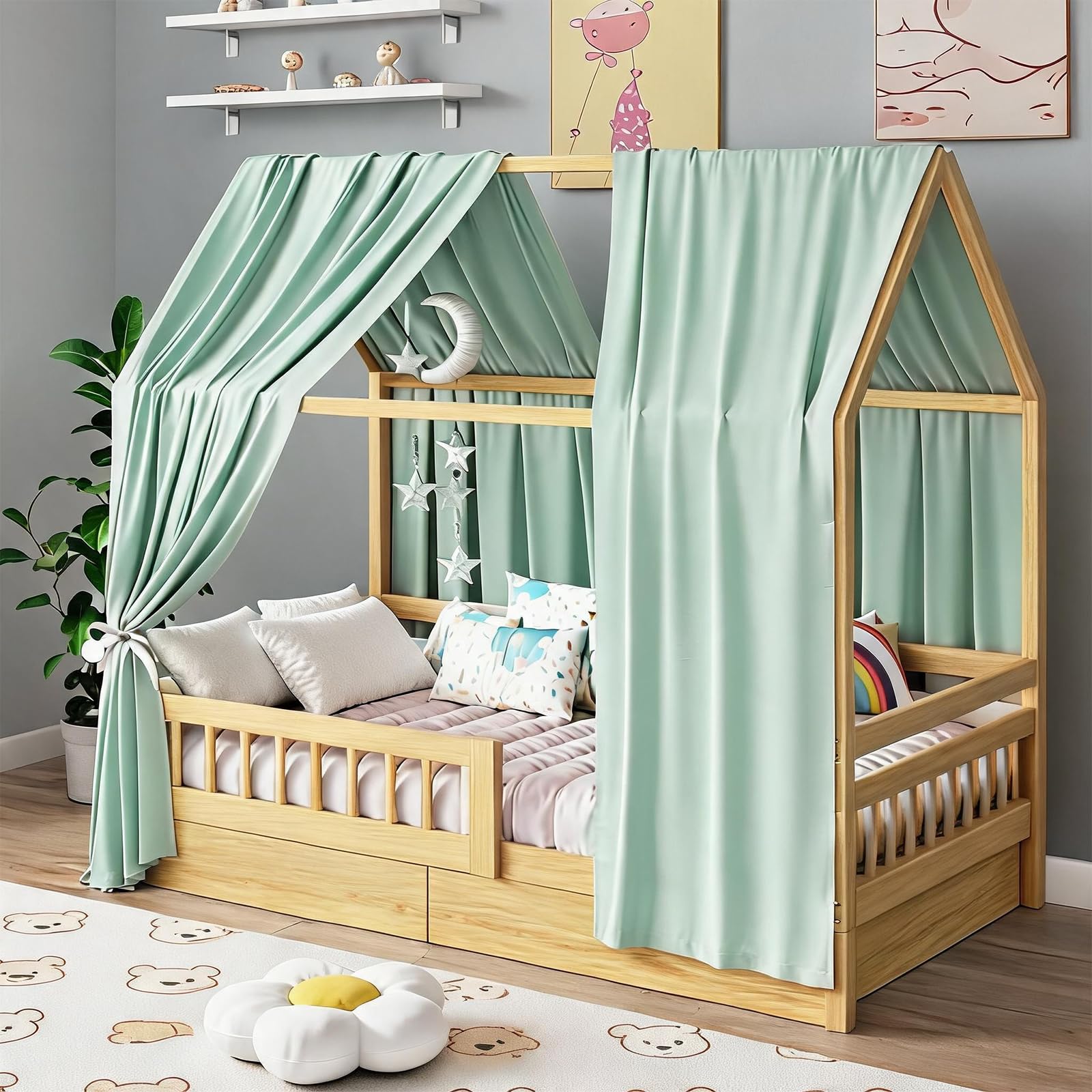 Tende con baldacchino in cotone leggero con baldacchino, 2 unità, baldacchino, baldacchino per letto, letto per casa, letto per ragazze e ragazzi, baldacchino, decorazione per camera dei