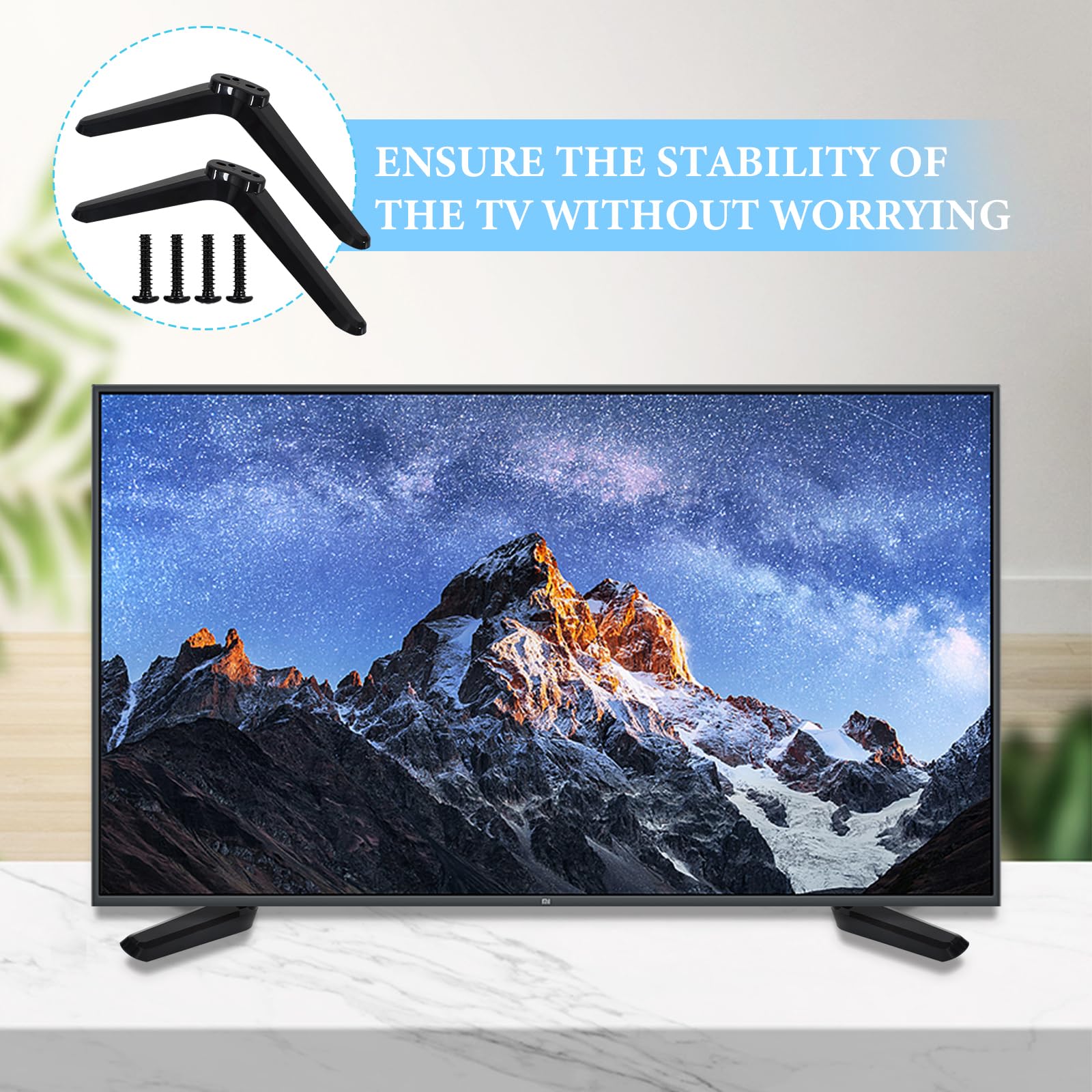 Uniwersalny stojak pod telewizor kompatybilny z większością 32-55 cali TCL Roku TV, czarny stojak na blat ze śrubami, łatwe w instalacji wymienne nogi