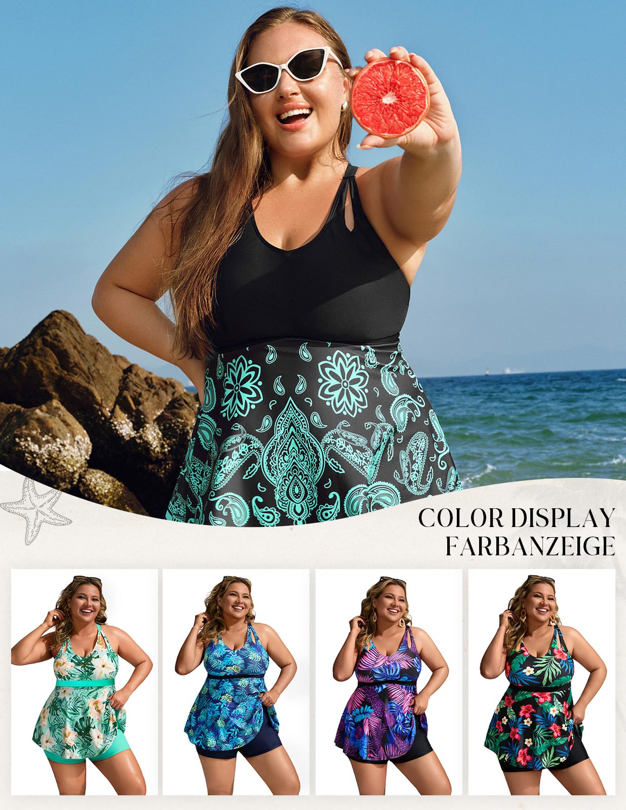 Hanna Nikole Costume da Bagno Due Pezzi da Donna con Controllo della Pancia e Vita Alta Costume da Bagno Vintage con Gonna