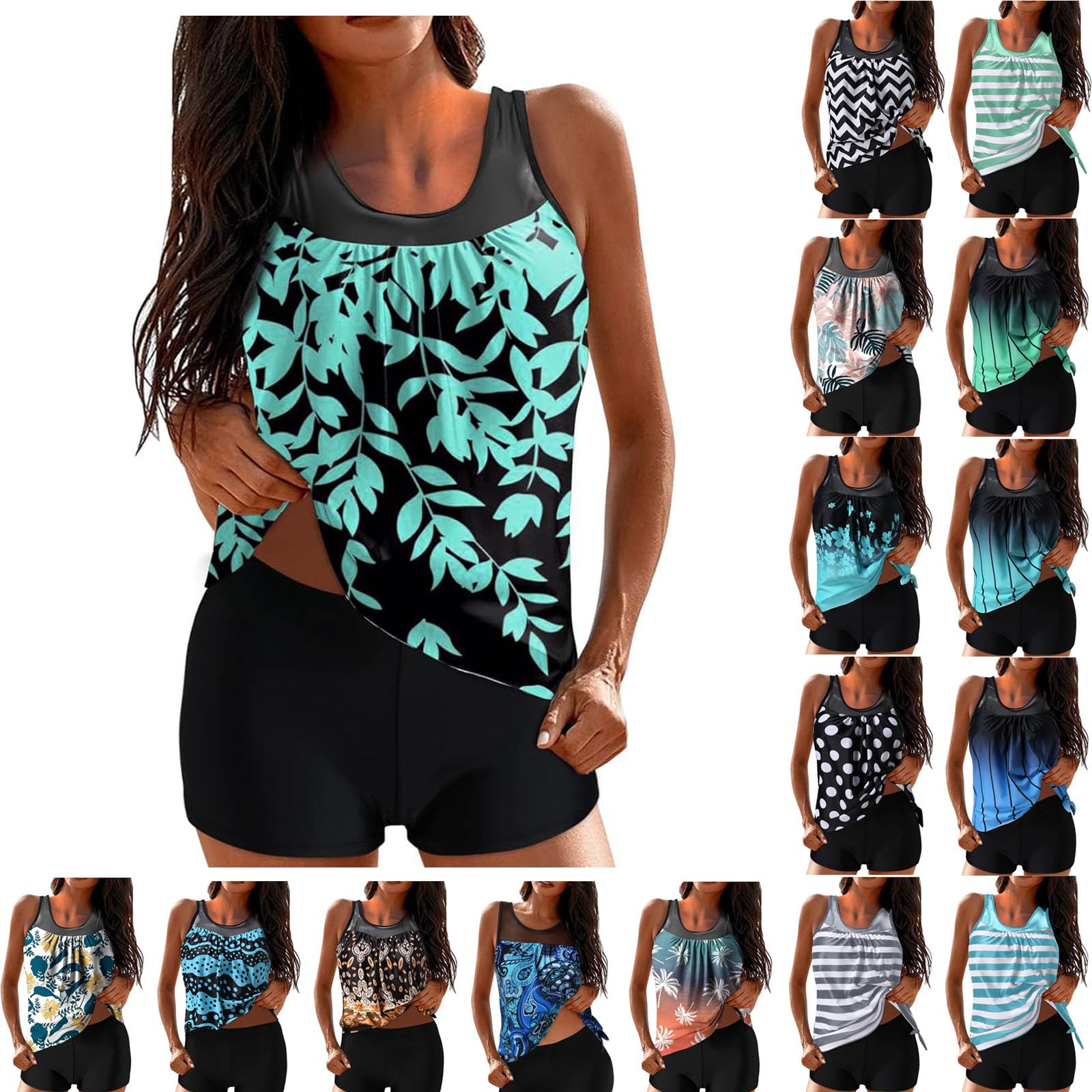 ZDRZK Womens Swimsuits Tankini Two Pieces Blouson Tankini Swimsuits with Shorts Striped Swim Tank Top Bathing Suits