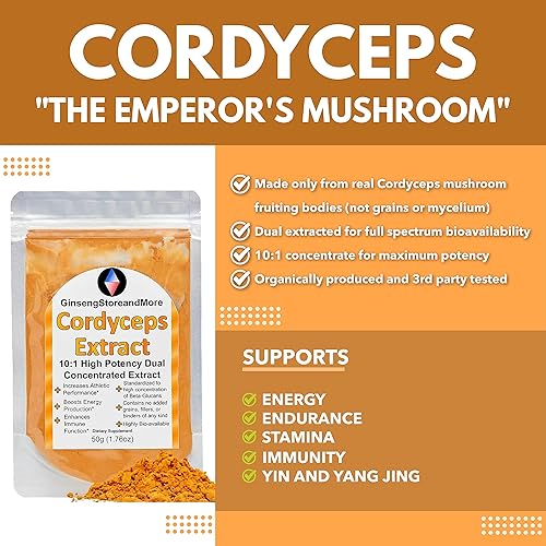 Miniatura 2 de Extracto orgánico de Cordyceps 101 de cuerpos fructíferos de hongos reales Nammex  20% de beta-glucanos extracto dual de alta potencia  Cordyceps