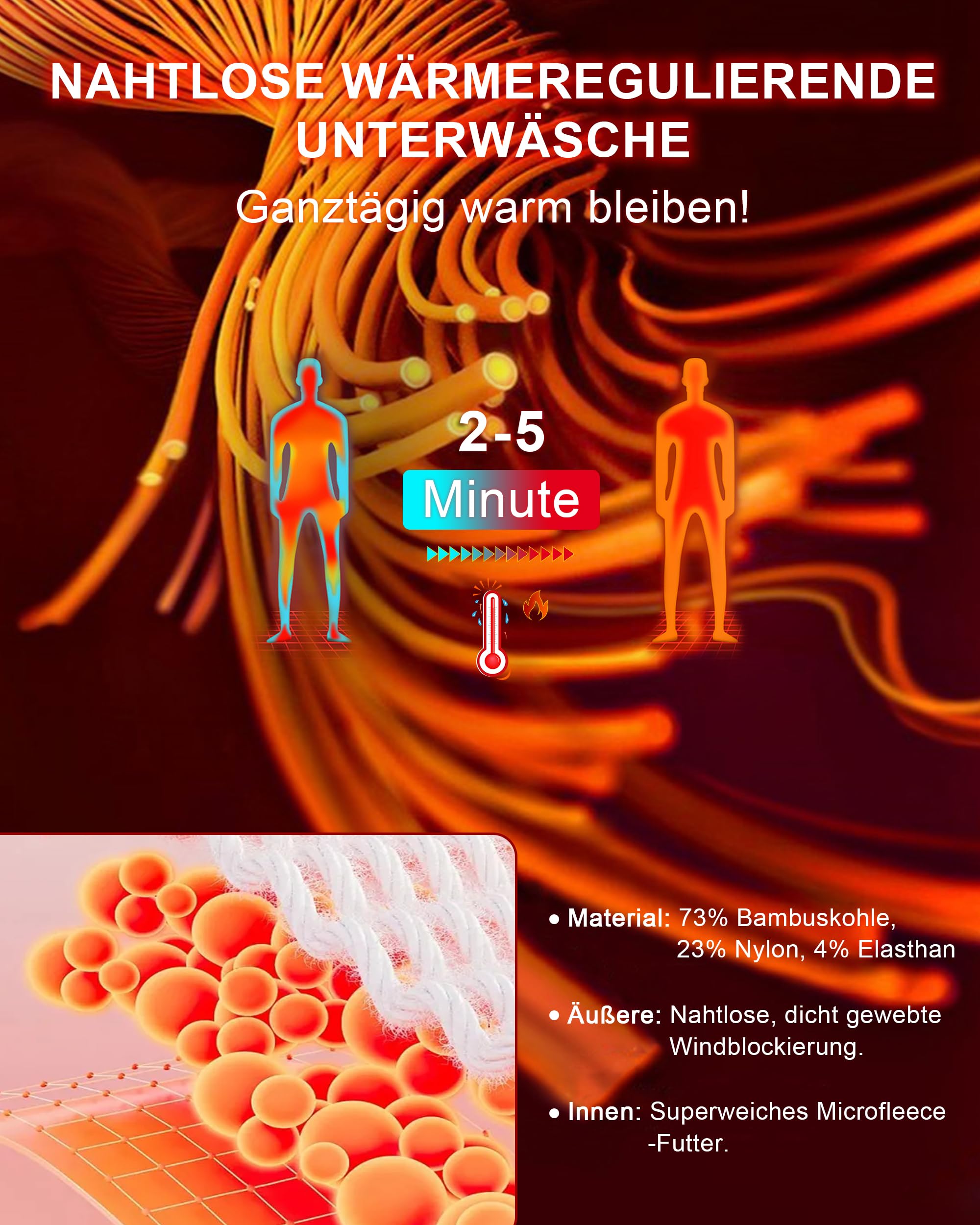 Roadbox Thermounterwäsche für Herren Warm Atmungsaktiv Funktionswäsche Herren Flexibel Skiunterwäsche