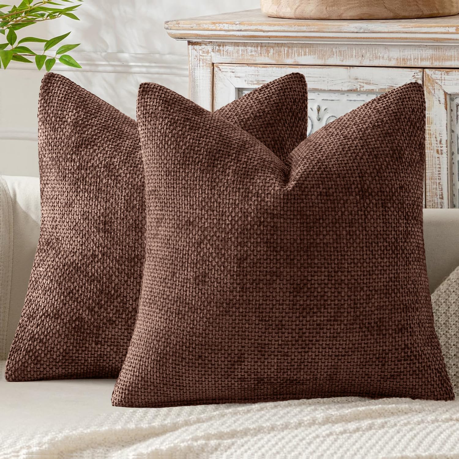 MIULEE Decorative Couch Throw Pillow Covers 18x18 in Red Brown 2 Pack