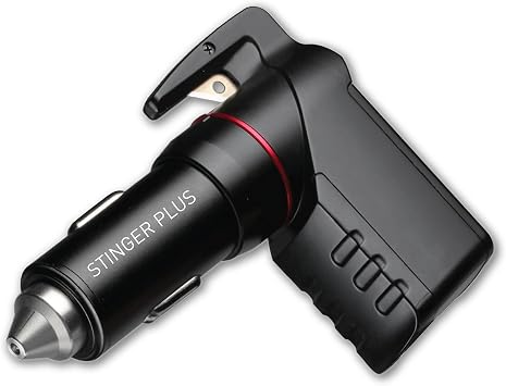 Ztylus Stinger Plus USB Emergency Escape EDC Tool Life-Saving Rescue Car Charger, Spring Loaded Window Breaker Punch, Seat Belt Cutter, Dual USB Ports 3.1A Max Output 1x Black Stinger Plus