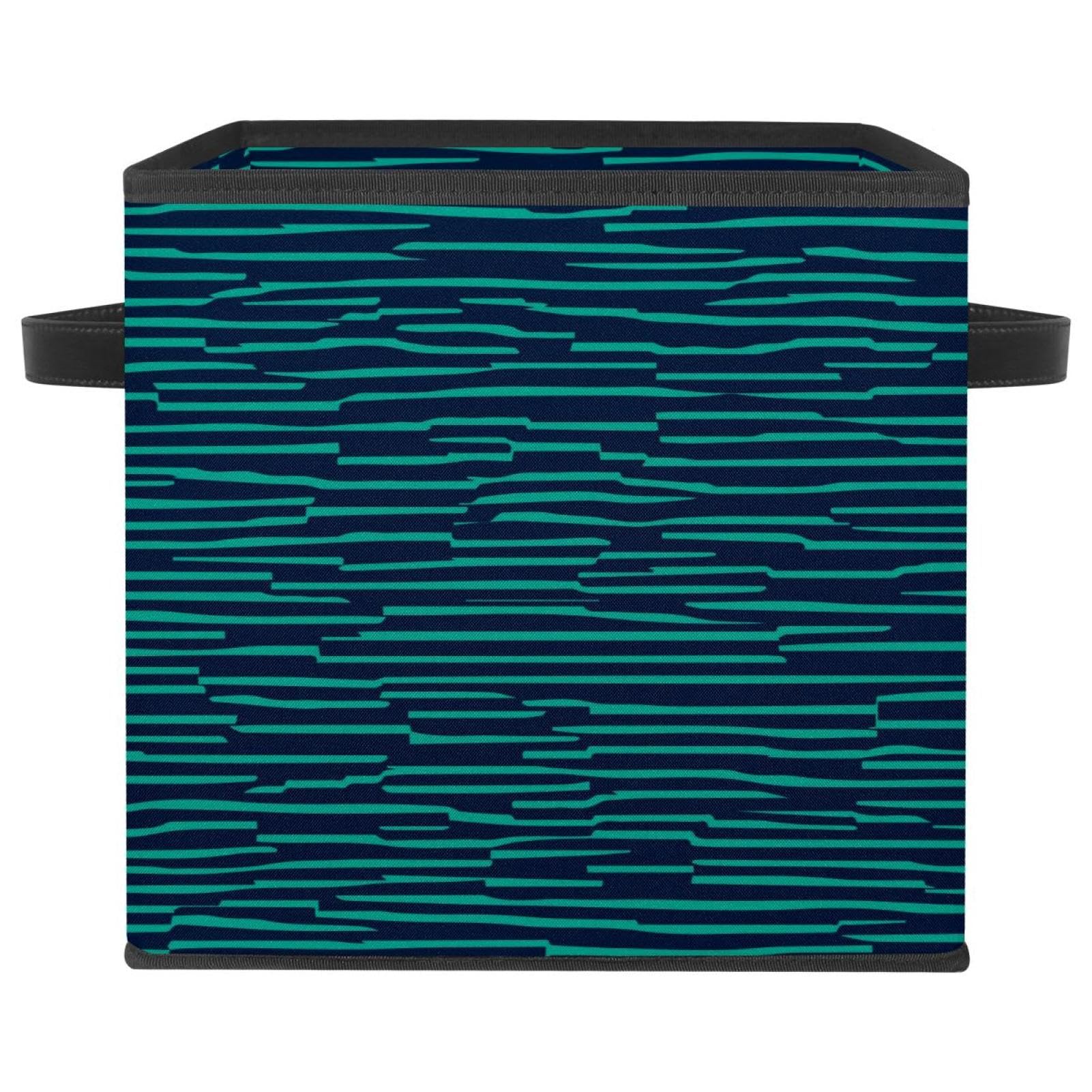 Boîte de rangement pliable en tissu vert rayé avec poignées pour vêtements
