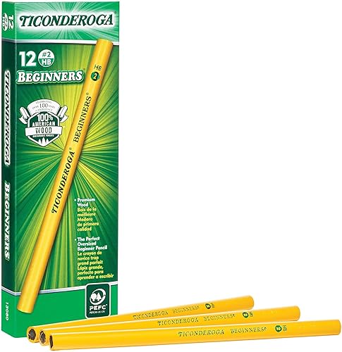 Ticonderoga - PPNE - Lápices de tamaño primario para principiantes, caja de madera #2 HB suave sin borrador, amarillo (13080) (paquete de 120, 1440