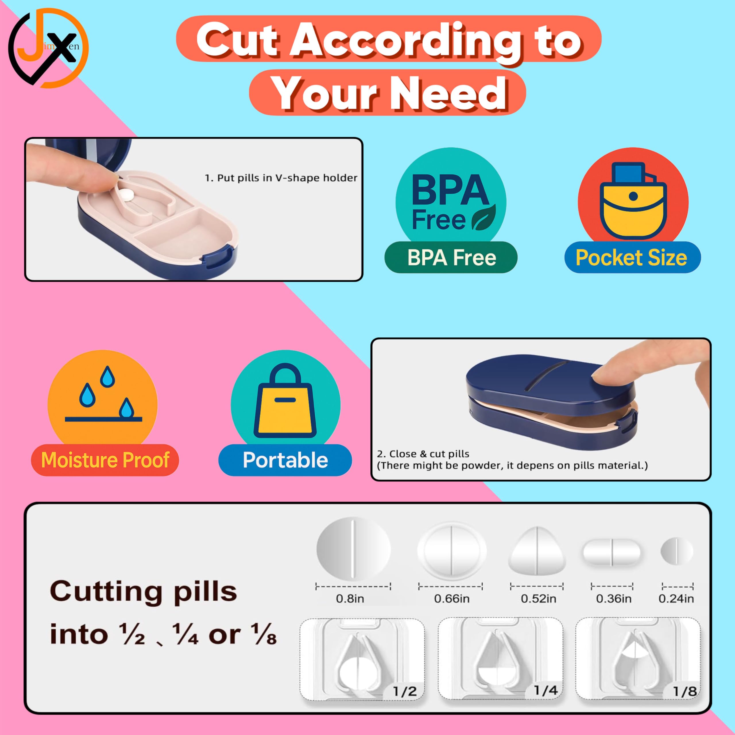 JimXen Portable Pill Cutter & Tablet Splitter with Stainless Steel Blade | Accurate Dose Cutting, Safe Lock Design | Compact Travel Medicine Cutter for Tablets & Vitamins (Pill Cutter Organizer) - Image 3 thumbnail