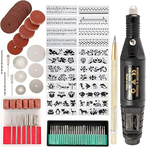 Toolly Kit de herramientas de grabado, 108 piezas, multifuncional, eléctrico, con cable, micro grabador, bolígrafo de grabado, herramienta giratoria