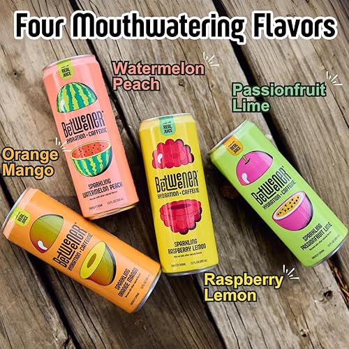 Miniatura 7 de Betweener Sparkling Energy Seltzer, agua con gas con jugo real y 100 mg de cafeína, ligero y refrescante, L-teanina para concentración, vitaminas