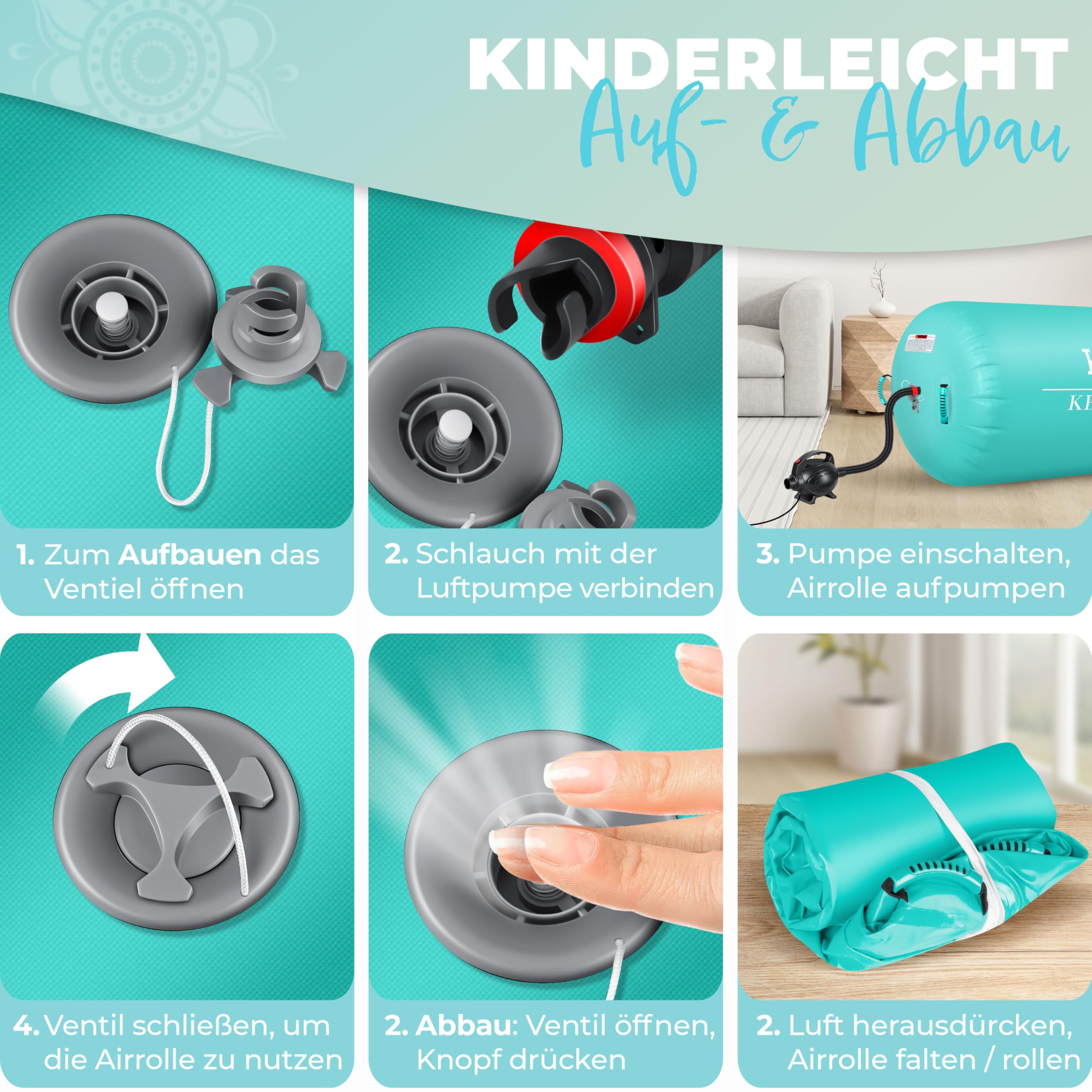 KESSER® Aufblasbare Airtrack | inkl. Tragetasche & elektr. Luftpumpe | Barrel Tumbling, Yoga, Fitnessmatte, Trainingshilfe, Turnmatte, Balance Trainer, Sportmatte, Gymnastikmatte, Workout