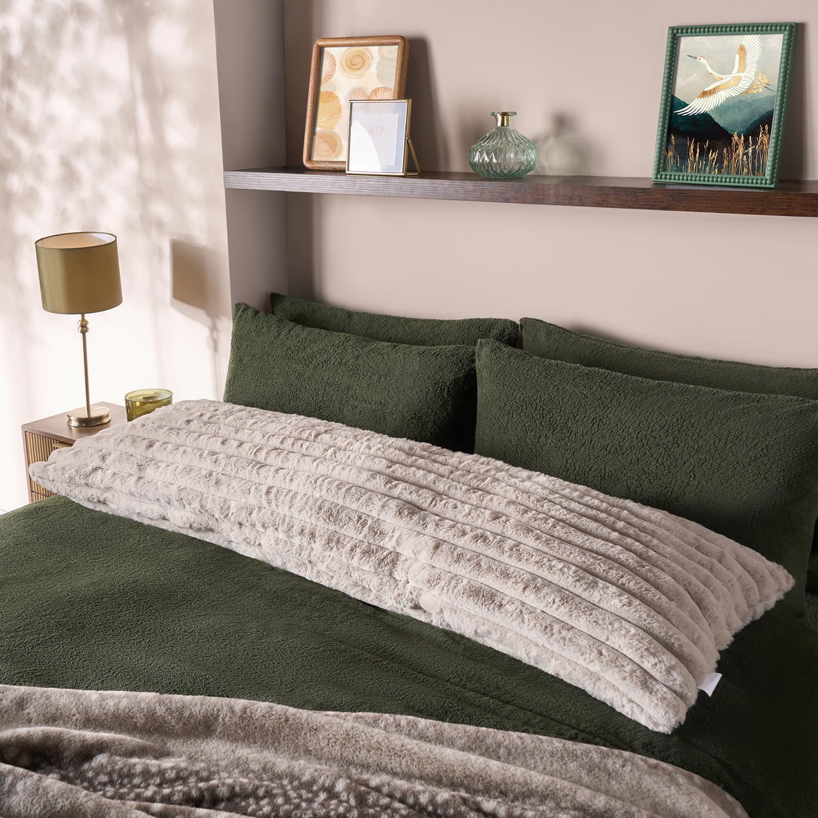 Ohs Natural Ribbed Faux Fur Bolster Pillow, Full Body Long Pillows Soft Cosy Hollowfibre Filling Pregnancy Pillow For Maternity Support & Side Sleeper Cuddle Bolster Cushion, - 125 X 45Cm