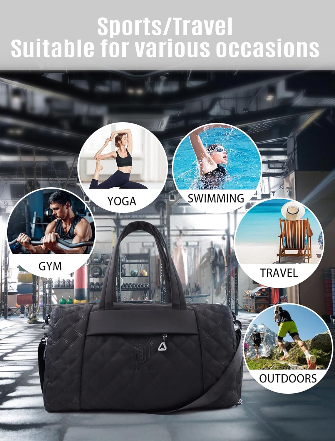 Travel Duffle Bag for Women Weekender Bag Luggage with Toiletry bag Shoe Pocket for Hospital,Gym and Airplane Travel,Black - Image 7