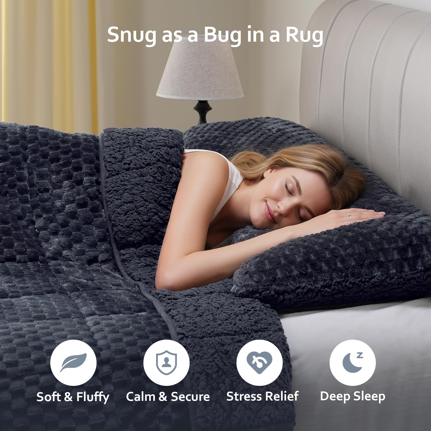 Drewin Weighted Blanket Queen Size 17lbs, Classy Soft Jacquard Sherpa Weighted Blankets for Sleep Natural and Calming, Ultra-Cozy Sofa Bed Blanket for Winter, Beige, 60 x 80 inches: Turtleback Dark Grey 60*80 15LBS