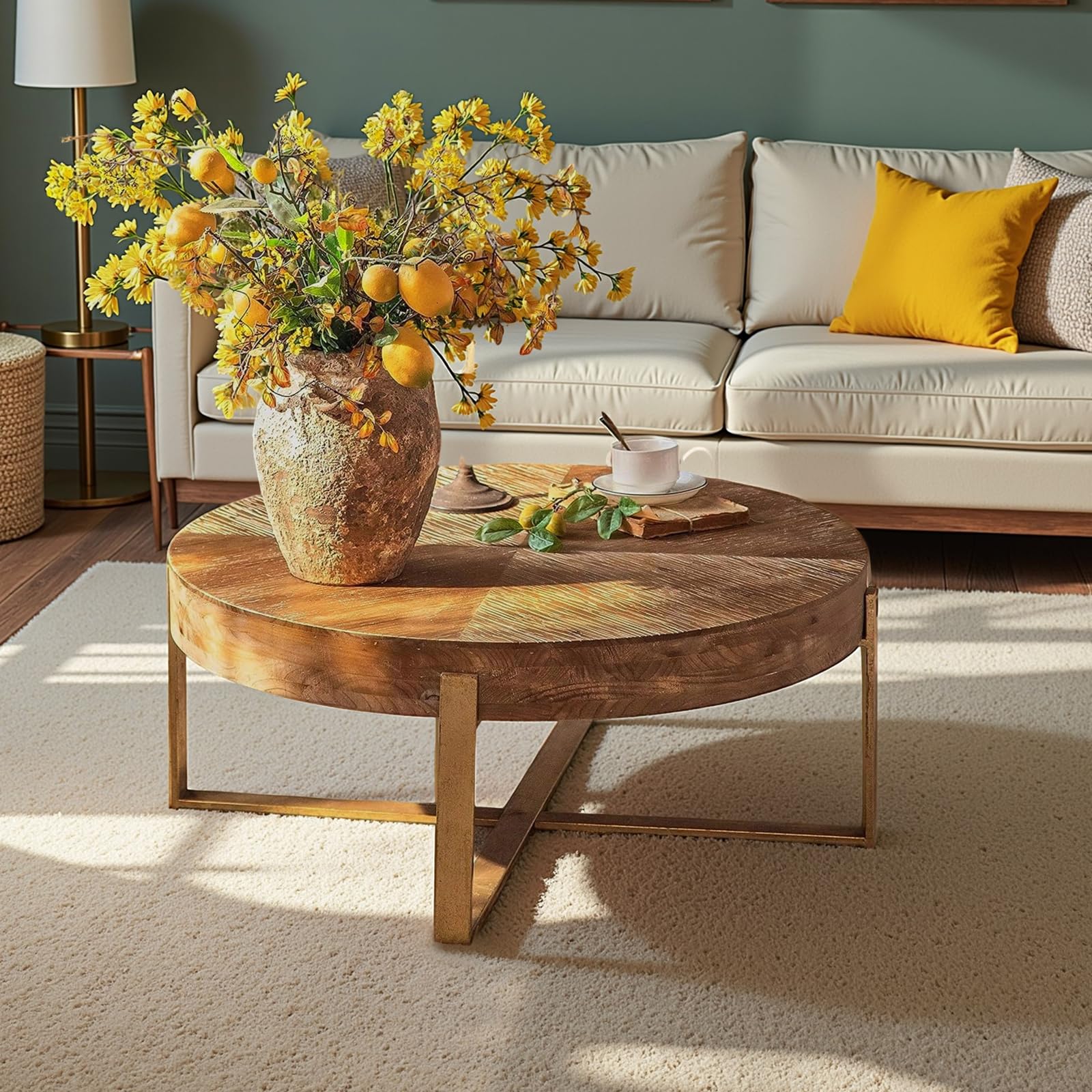 Amazon.com: DS-HOMEPORT Round Wood Coffee Table for Living Room