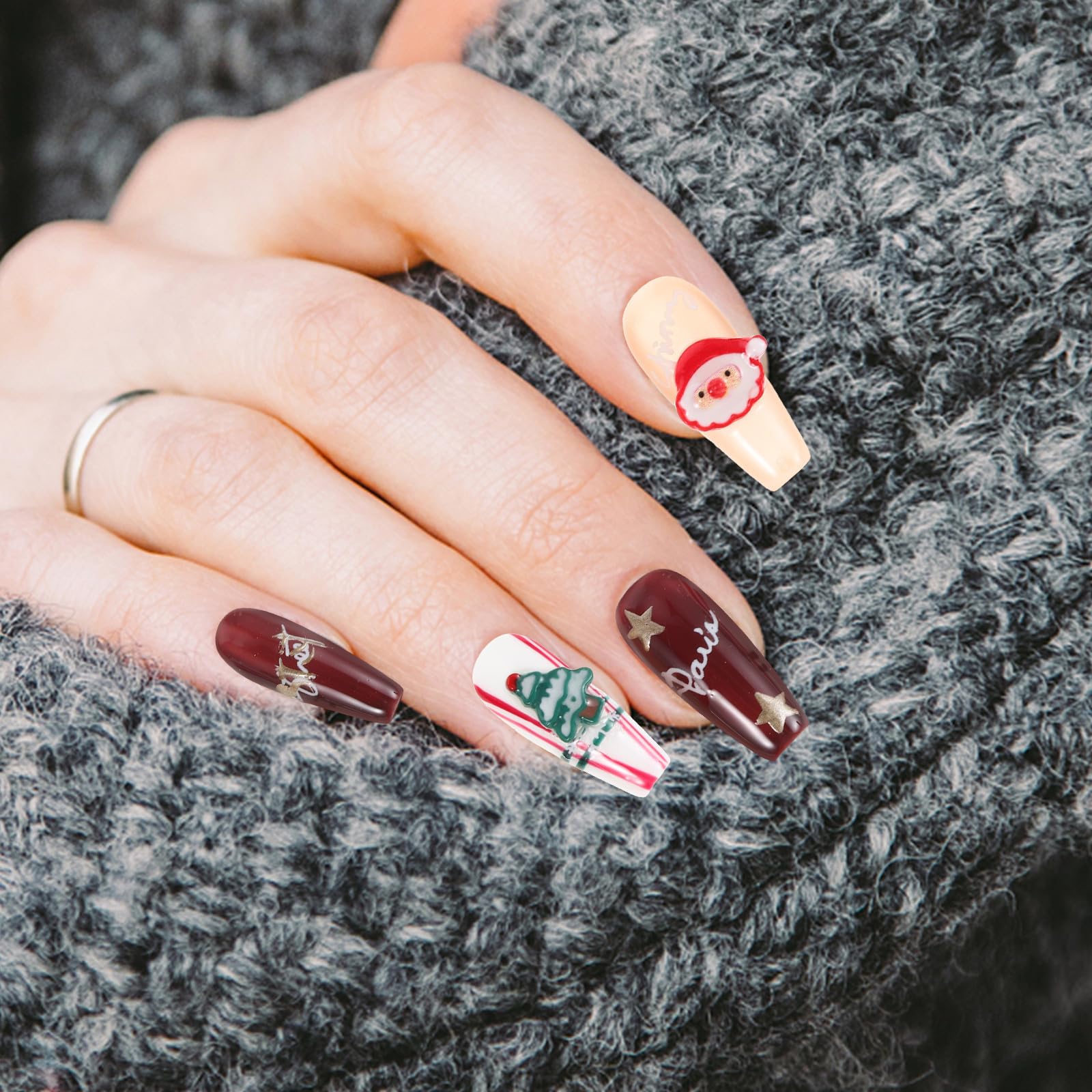 FRCOLOR 5 Sets Weihnachts Nagelspitzen für Frauen, Rund, Kunststoff, Rot
