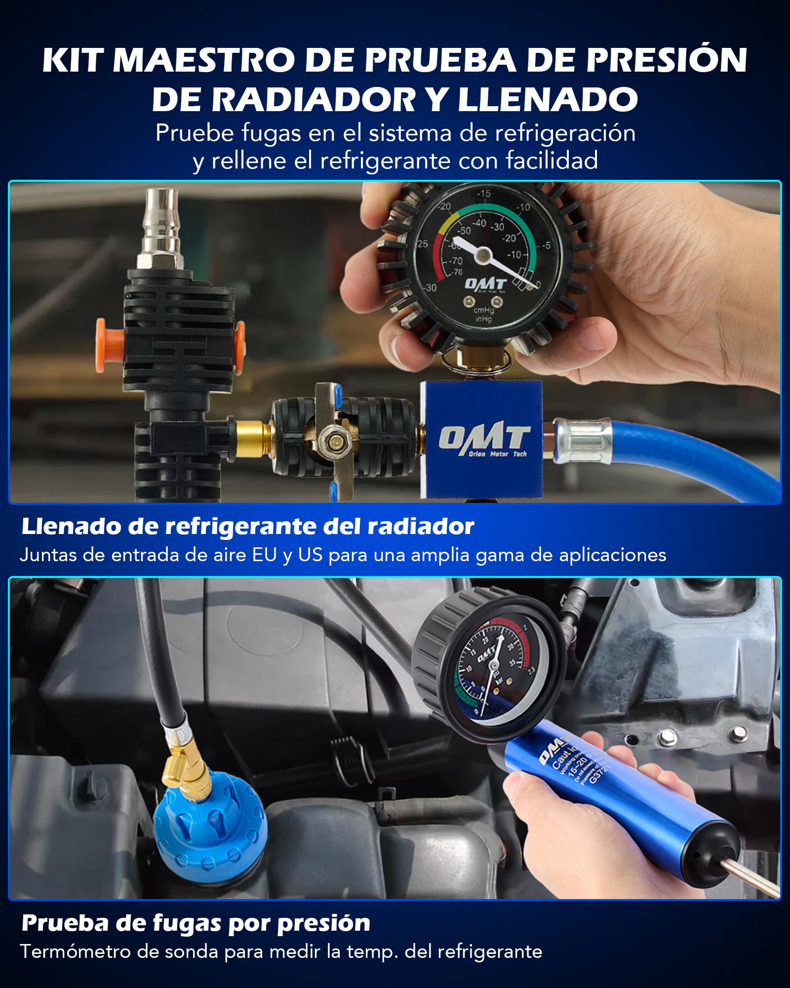 Orion Motor Tech 31 Piezas Kit de Comprobador de Presión de Radiador con 23 Adaptadores, Sistema de Purga y Recarga de Refrigerante por Vacío, Detector de Fugas de Anticongelante para Coche y Camión