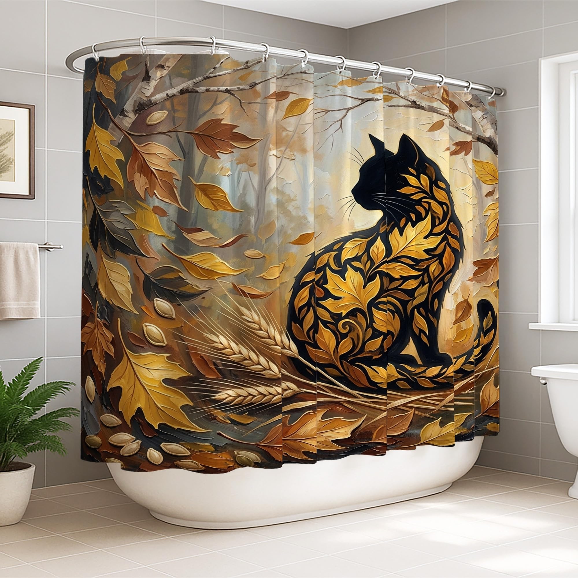 Rideau de douche 274 x 183 cm polyester imperméable motif chat automne