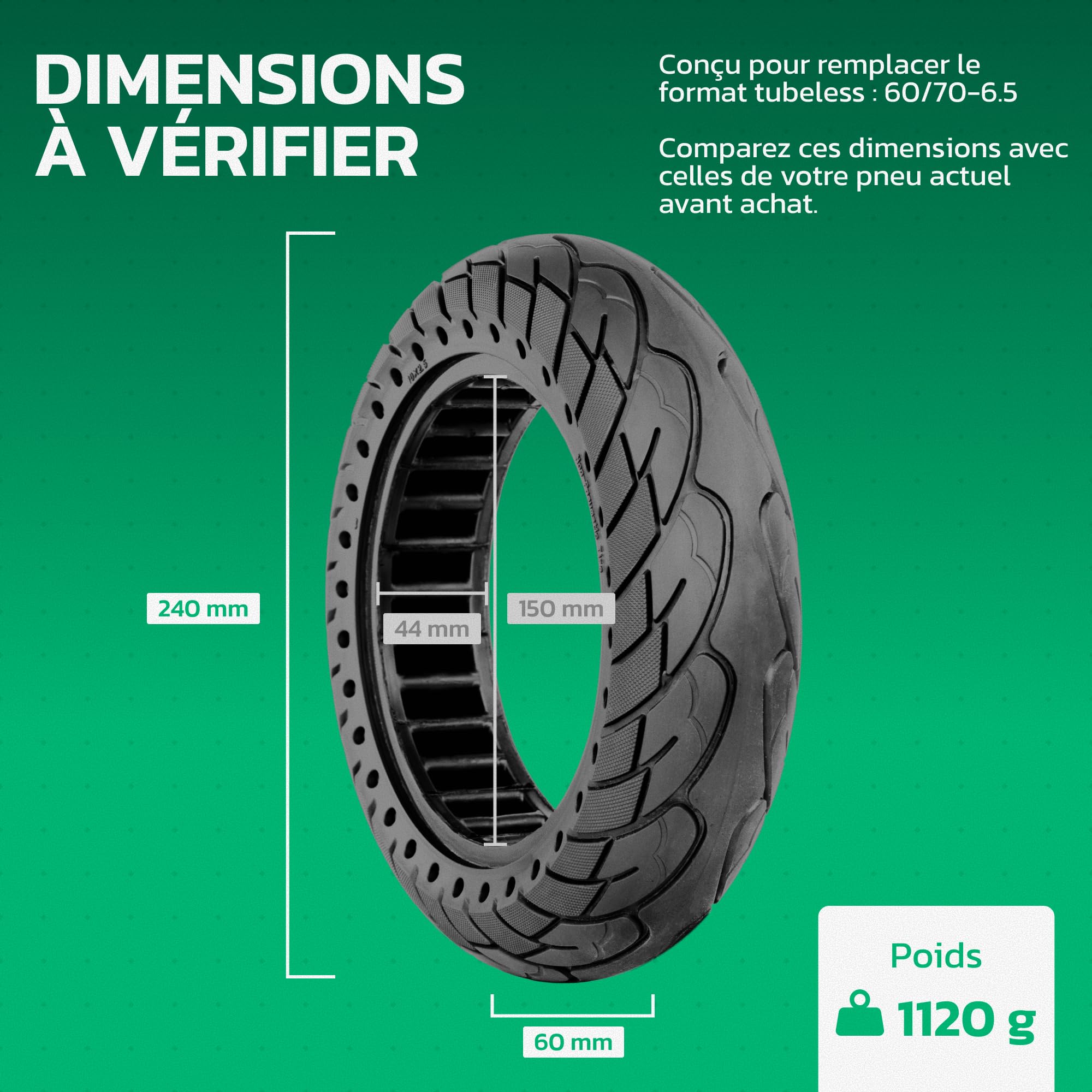 MOOVMOOV Pneu Plein 10x2.5 compatible avec Trottinette Ninebot Max G30 - Remplace Pneu Tubeless 60/70-6.5 - 10 pouces Anti-Crevaison