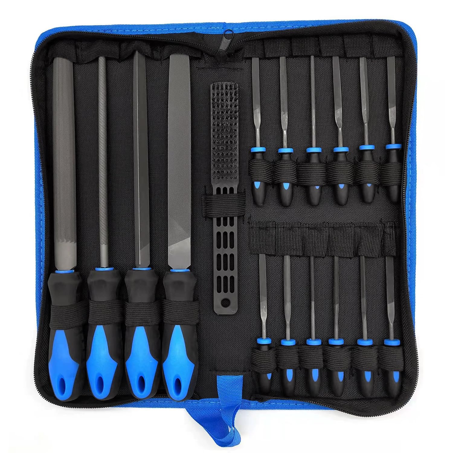 Xynovate Needle Files Set 17PCS, Metal File Set, 4 Large Files and 12 Needle Files, Cleaning Brush and Zipper Bag for Wood and Metal Work, DIY Project