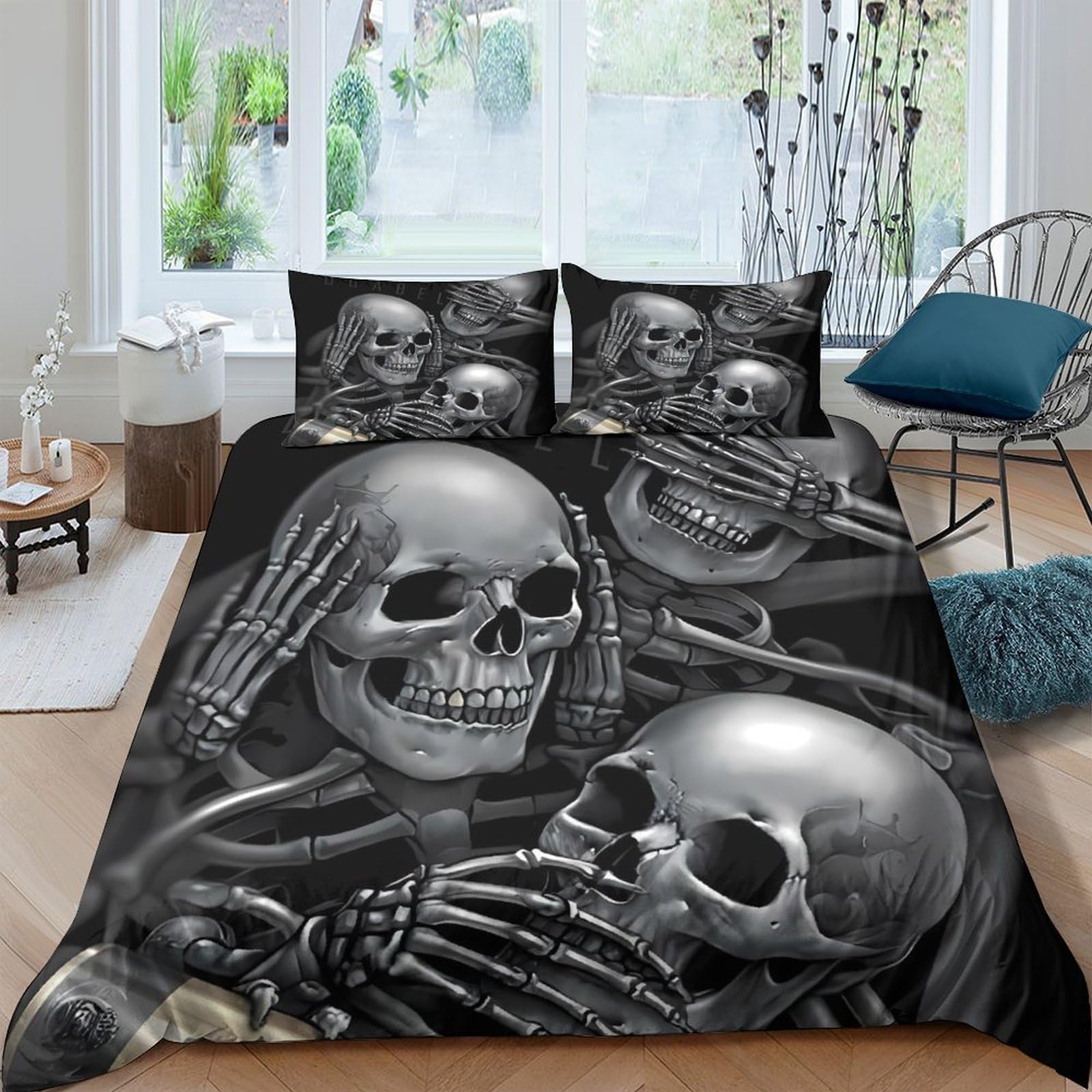 Ctjqhvkz Style-8 3D Printed Skull Art Fitted Sheet Microfiber Soft Breathable Skeleton Pattern Bed Cover For Bedroom Dorm Decor Single（135X200cm）