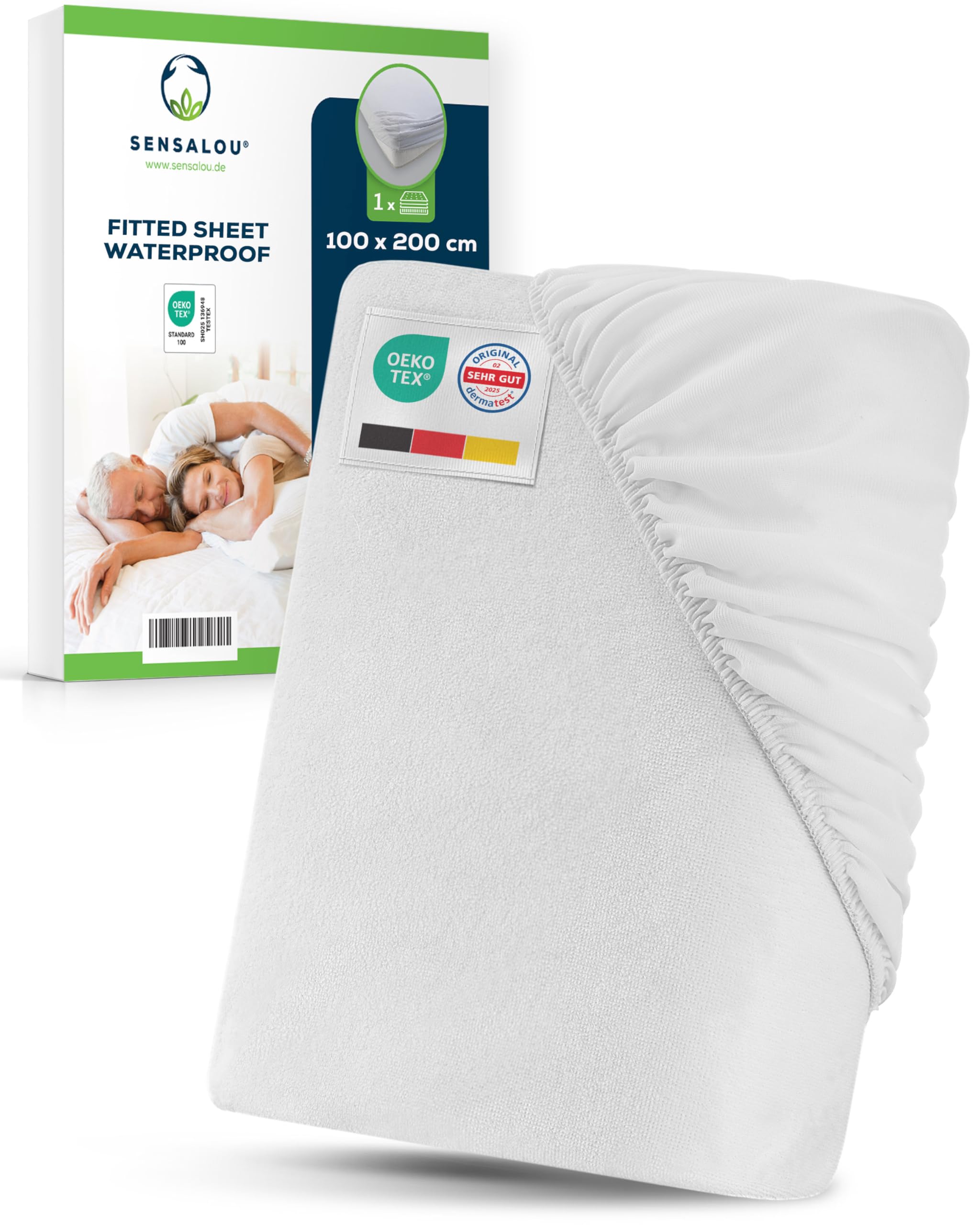 Sensalou Waterproof Fitted Sheet 100x200 cm – Mattress Protector With Soft Cotton Top – Leakproof & Breathable – for Kids, Adults & Elderly – Silent, Washable Cover Up to 95 °C — image 1