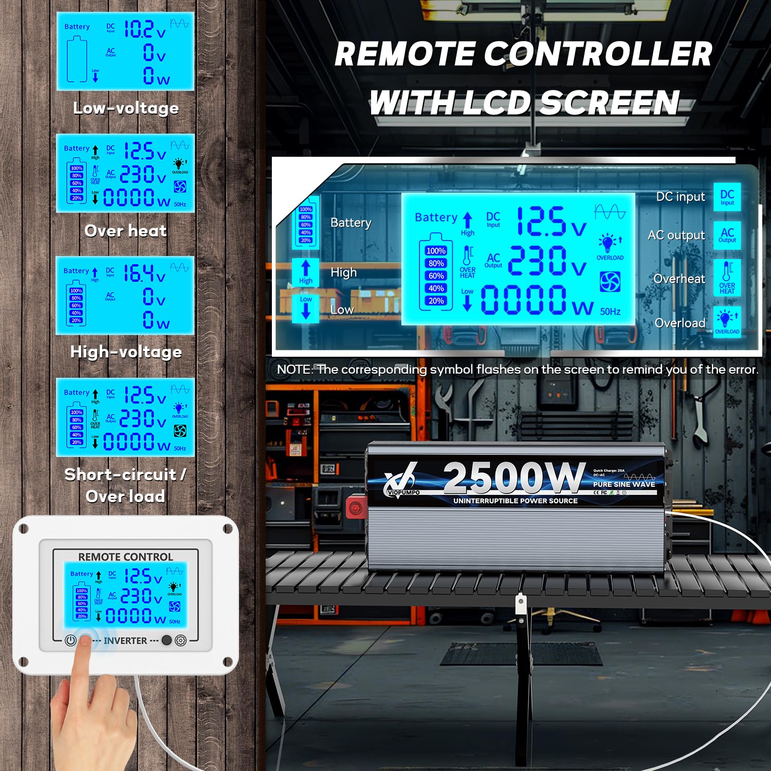 UPS Inverter 12v 220v Onda Pura 2500W Con Caricatore 30A, Circuito Di Priorità,Telecomando Con LCD,Inverter Per Alimentazione Ininterrotta,Acquario