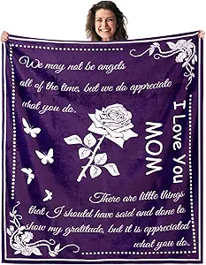 Gift Blanket, Gifts for Mom, Mom Blanket for Mother's Day, Super Soft Flannel Throw, Cozy Throws for Birthday Christmas, Couch Bed Plush Blankets for Women from Daughter Son, 50x60, Purple