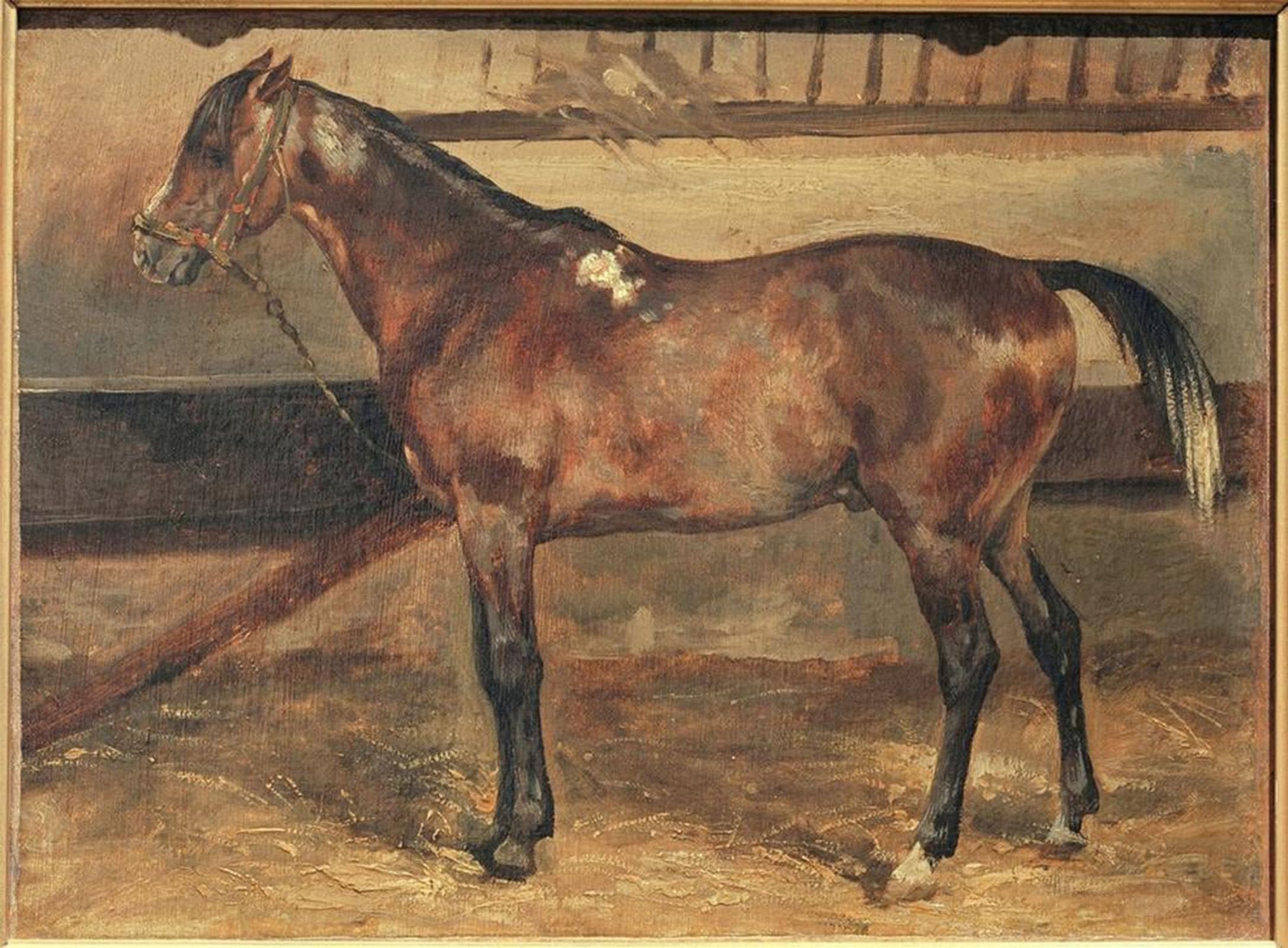 SERENDIPITP Vintage Picture Print on Canvas Wall Art Poster Brown Horse in the Stable by Theodore Gericault Artwork Print Poster for Wall Decor 60x90cm