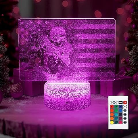 16 Colors Remote Control, 3D American Football LED Lamp with Patriotic Design, Batt...